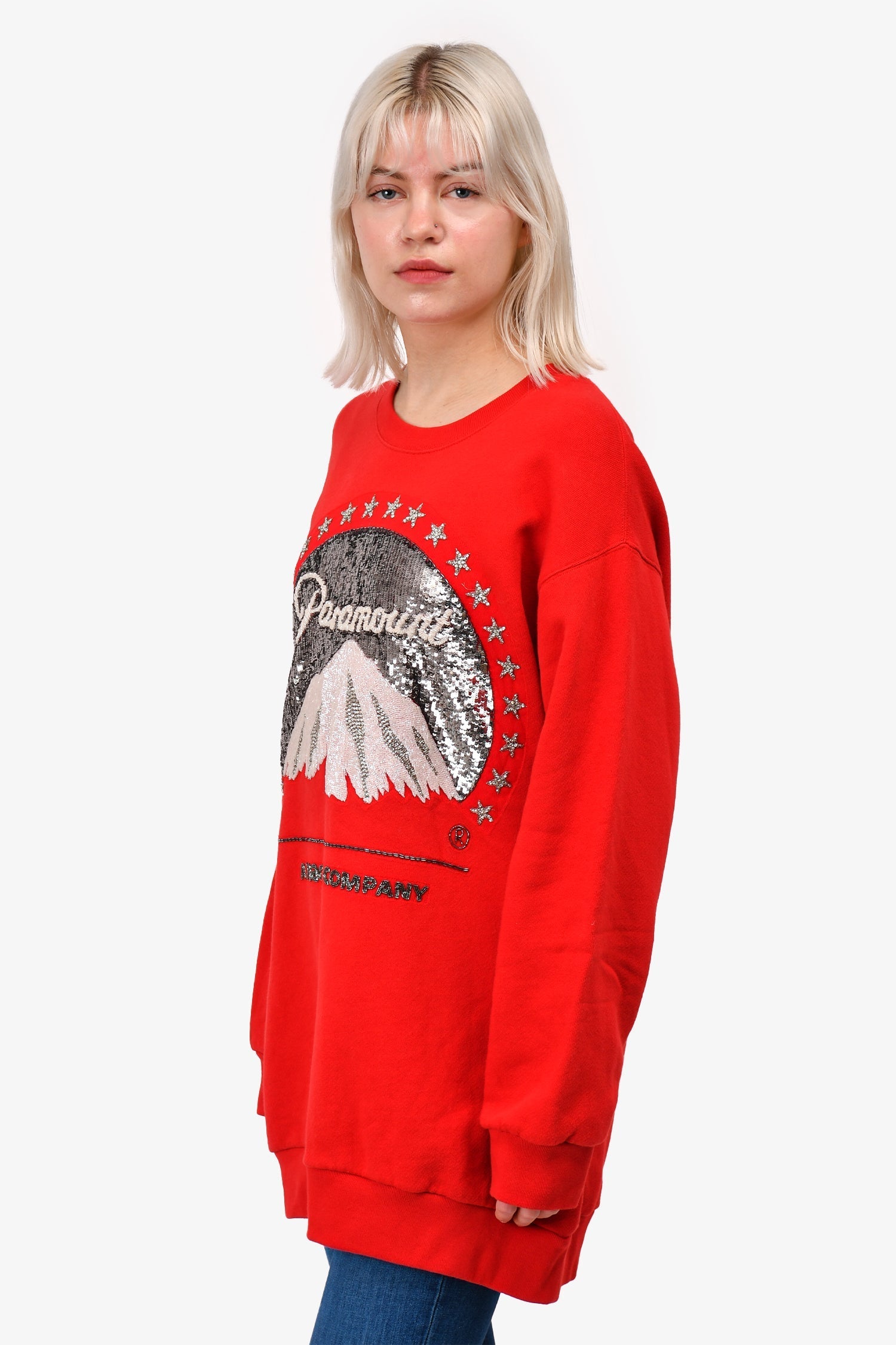 Gucci 2018 Red Sequin Paramount Crewneck Sweatshirt Size L