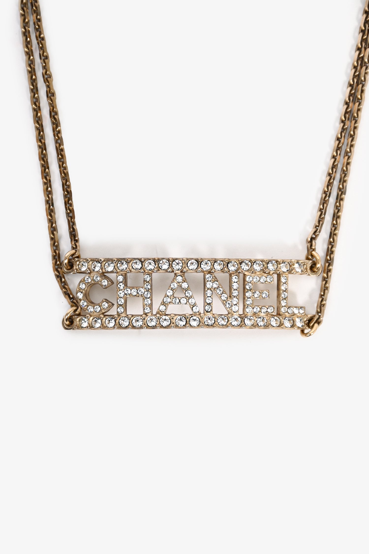 Chanel™ 2022 Gold Toned Crystal Embellished Choker Necklace