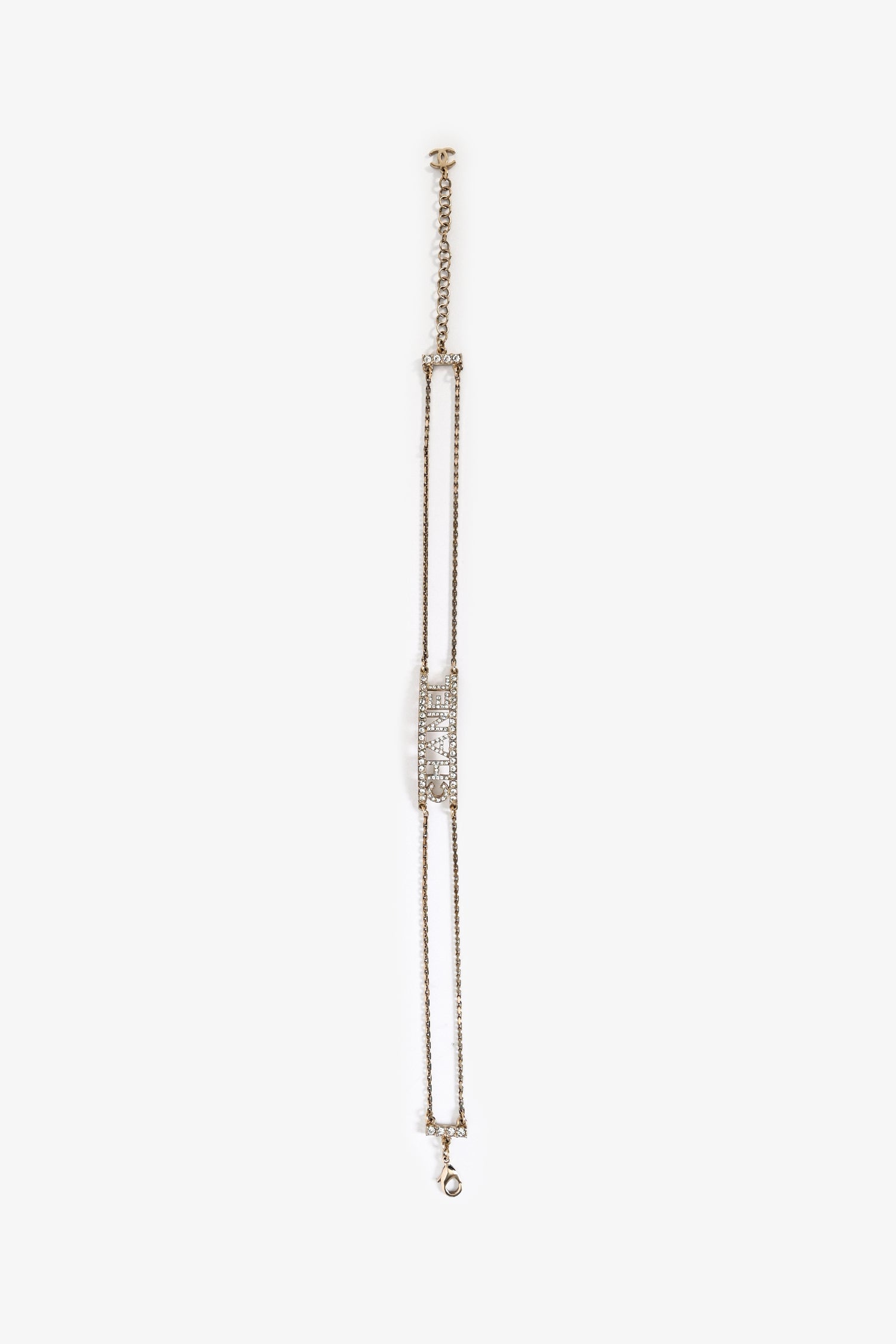Chanel™ 2022 Gold Toned Crystal Embellished Choker Necklace