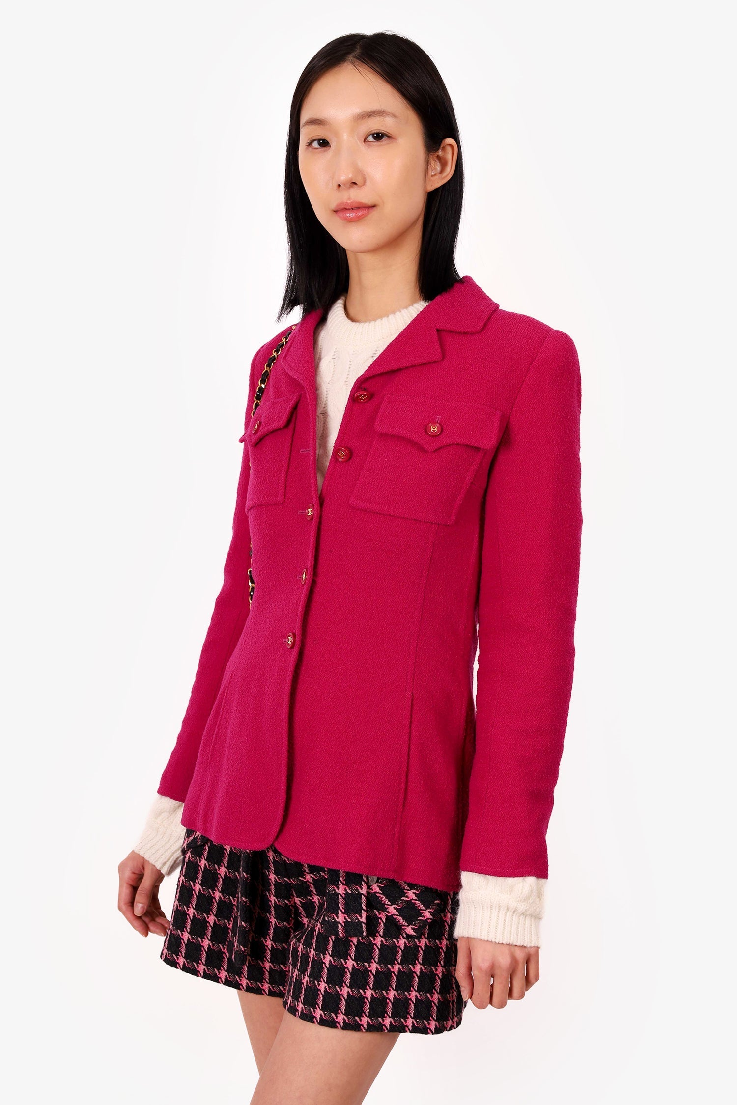 Chanel™ 95B Hot Pink Wool CC Buttons Jacket Size 36