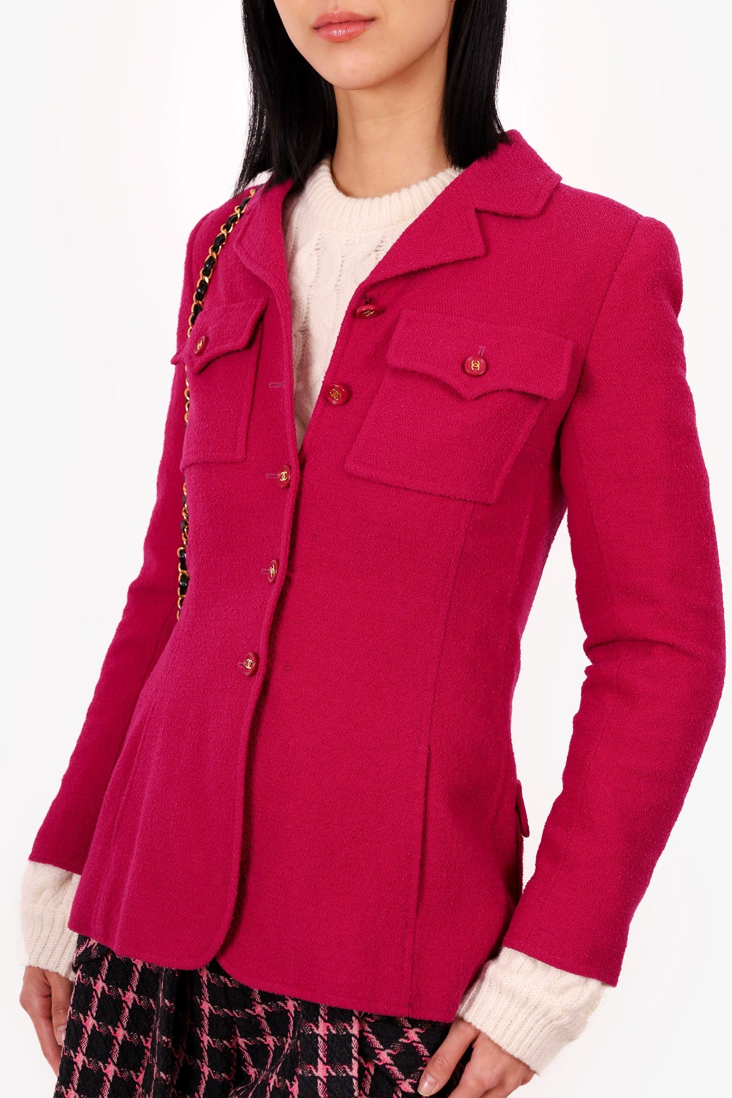 Chanel™ 95B Hot Pink Wool CC Buttons Jacket Size 36
