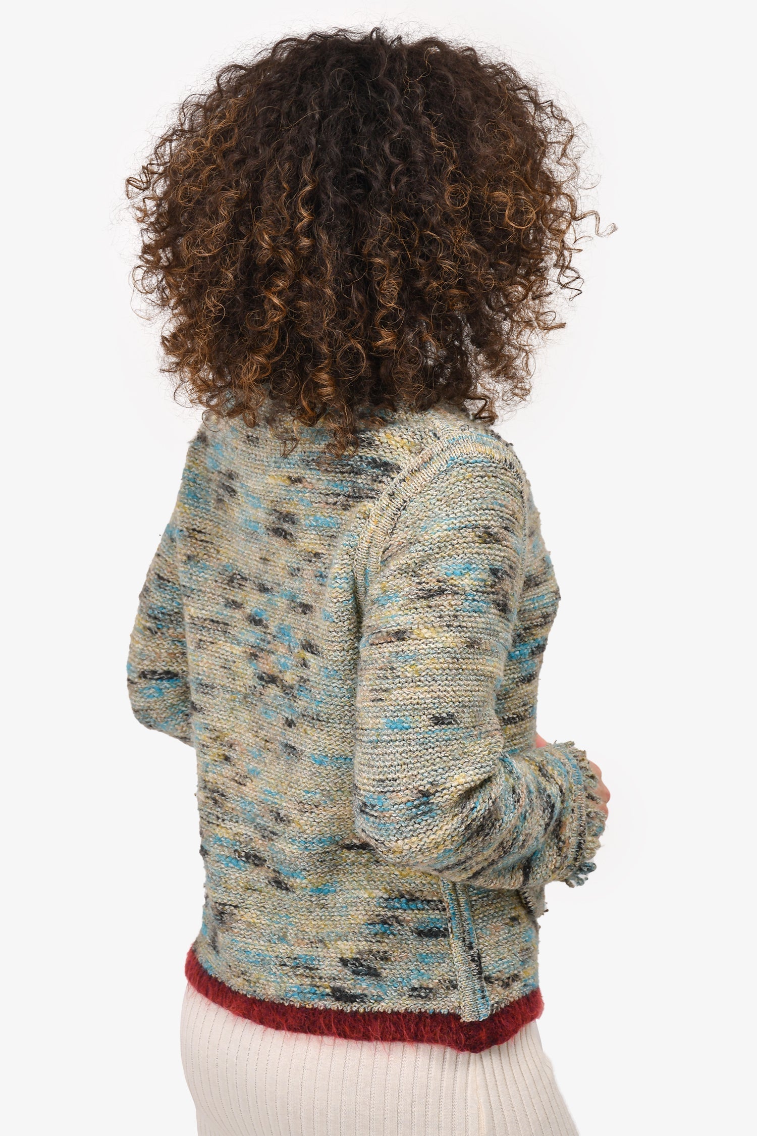 Chanel™ Identification 1999 Green Tweed Cardigan with Fringe Detail Size 42