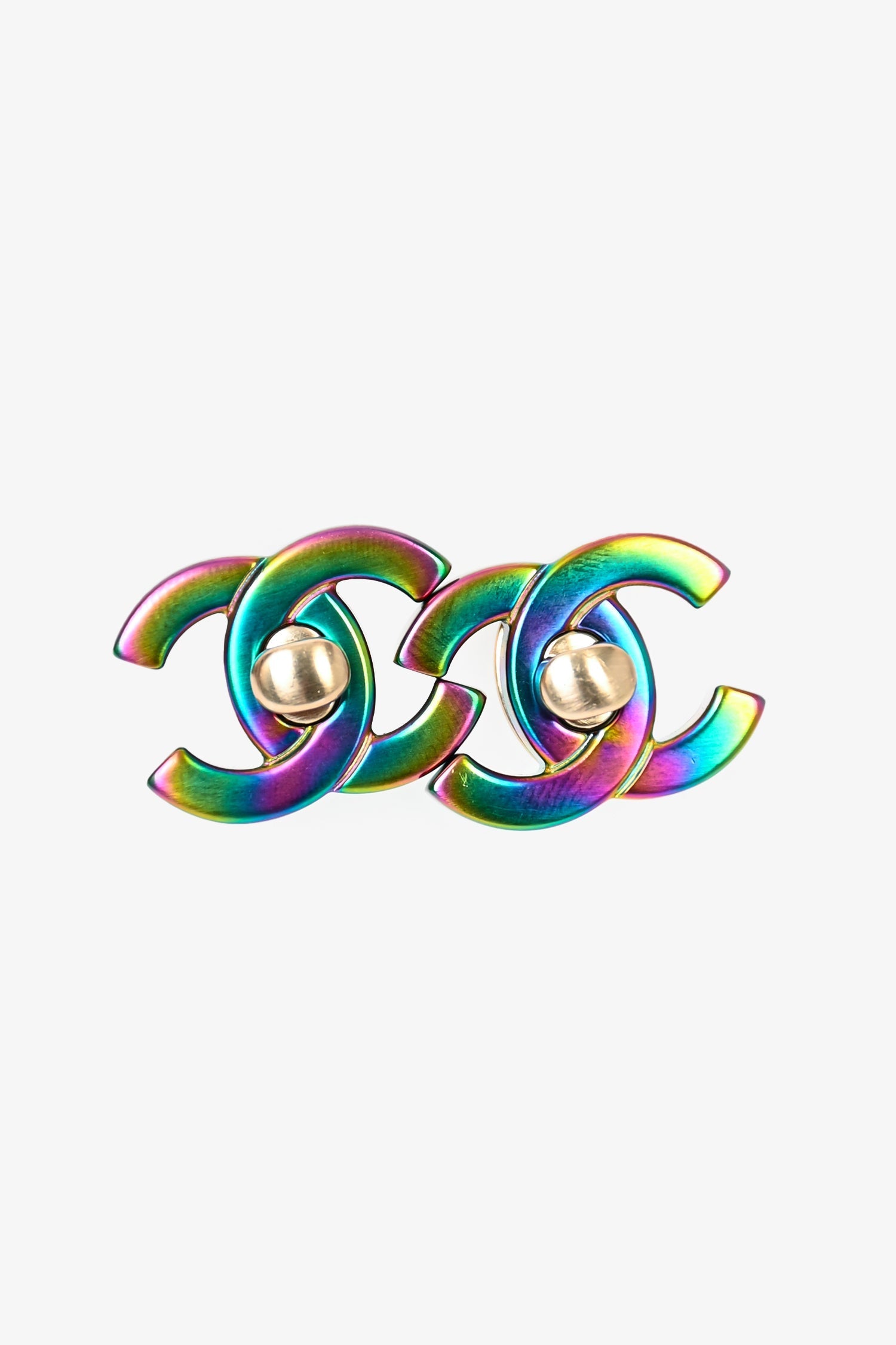Chanel™ 2018 Interchangable Gold/Multicoloured CC Turnlock Stud Earrings