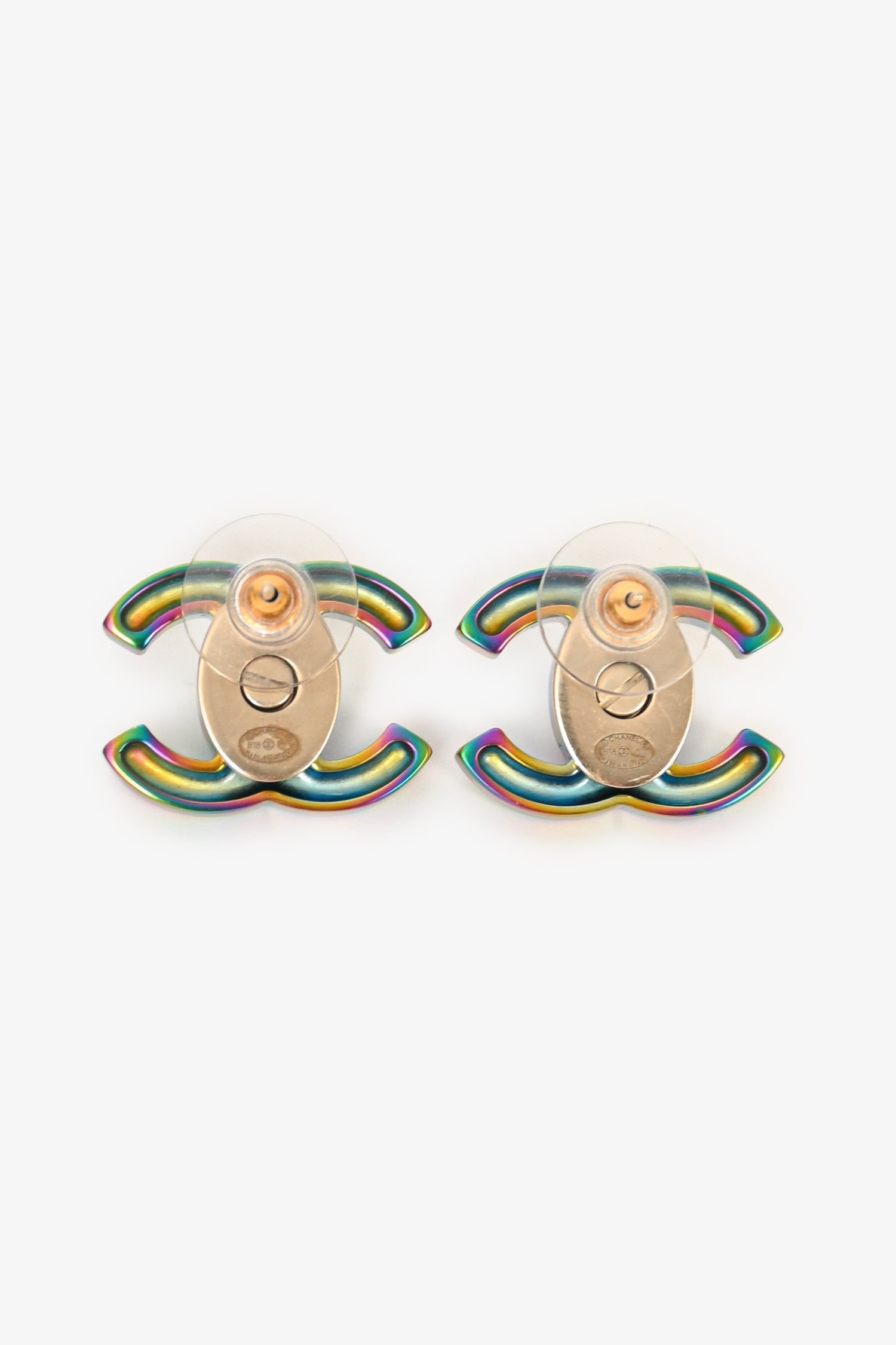 Chanel™ 2018 Interchangable Gold/Multicoloured CC Turnlock Stud Earrings