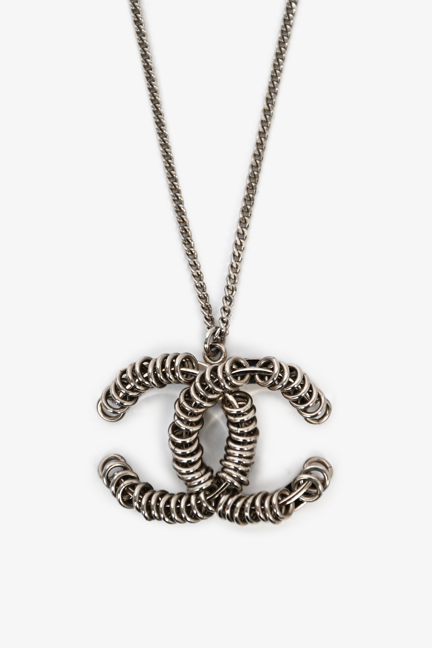 Chanel™ 2016 Silver Tone Chain CC Pendant Necklace