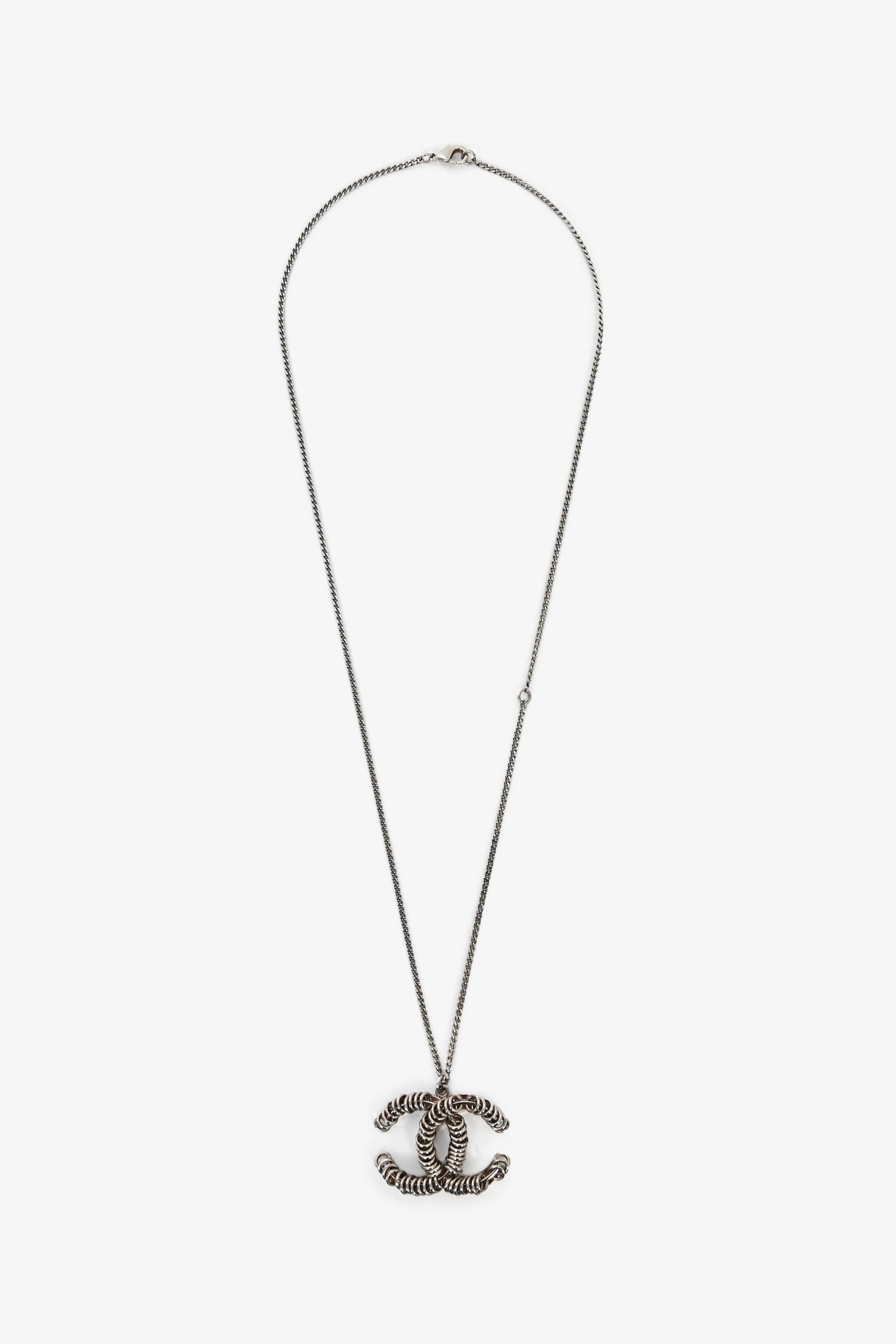Chanel™ 2016 Silver Tone Chain CC Pendant Necklace