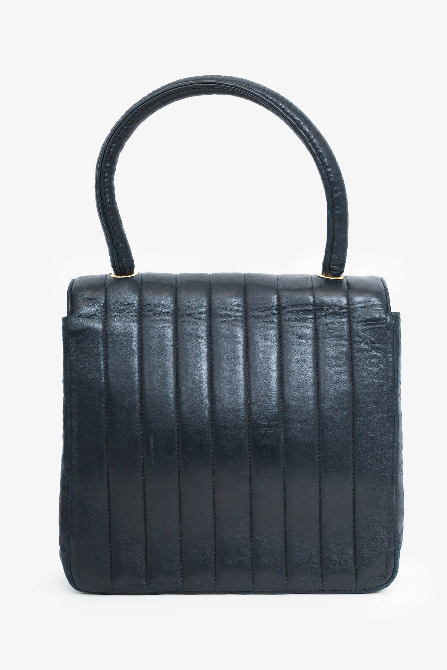 Chanel™ 1991-94 Black Vertical Quilted Lambskin Top Handle Bag