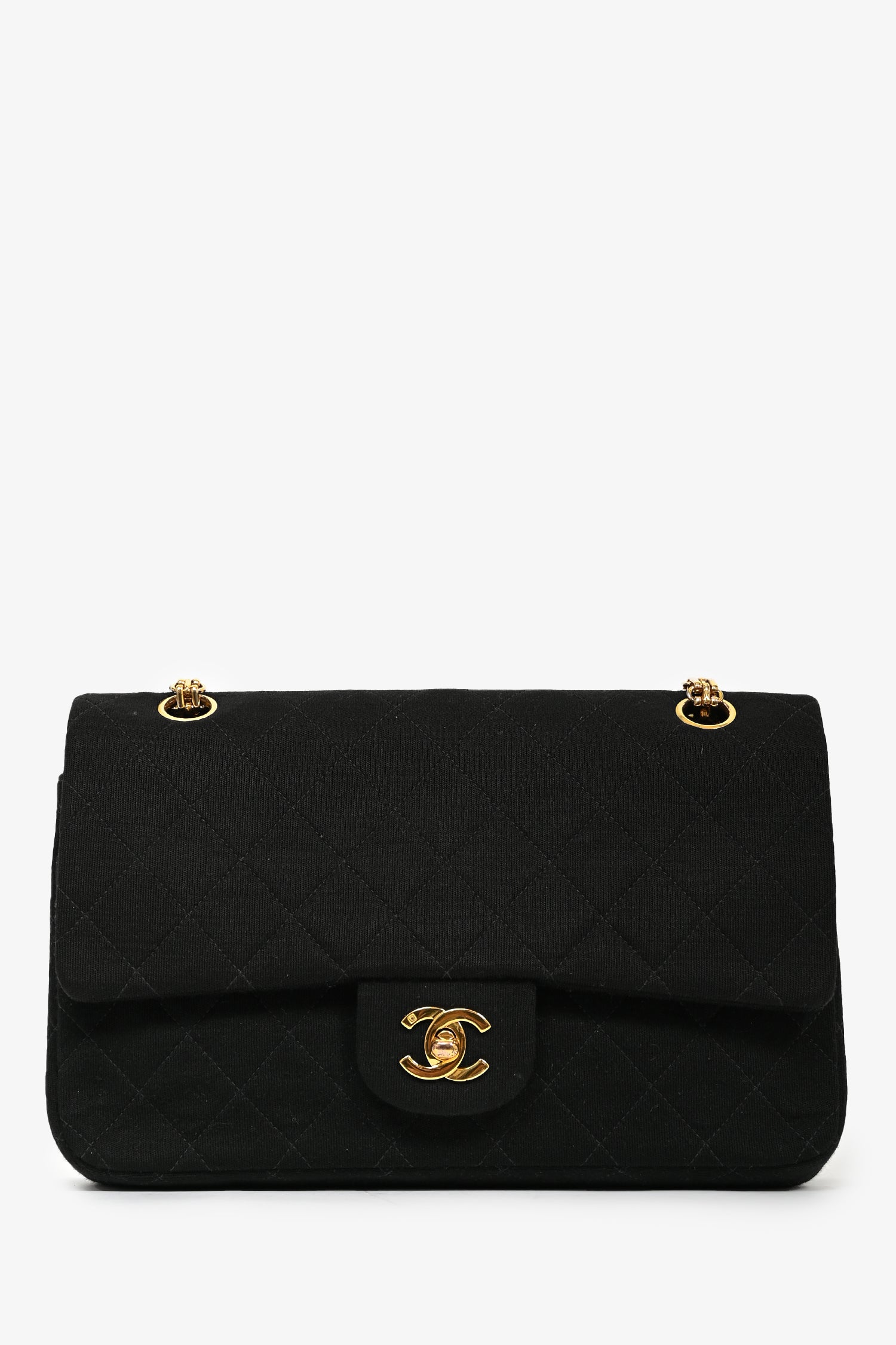 Chanel™ 1994-96 Black Quilted Jersey Medium Double Flap GHW