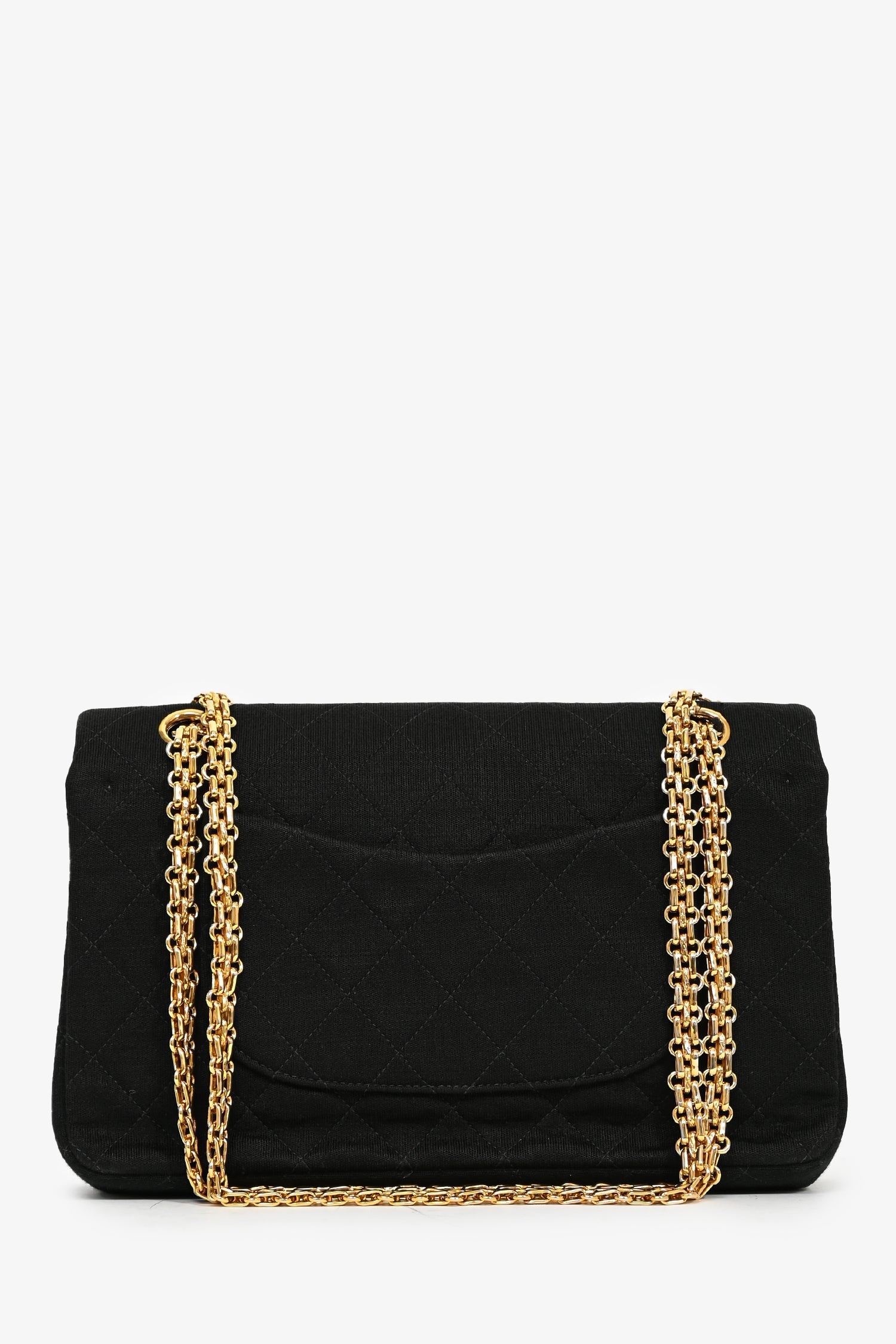 Chanel™ 1994-96 Black Quilted Jersey Medium Double Flap GHW