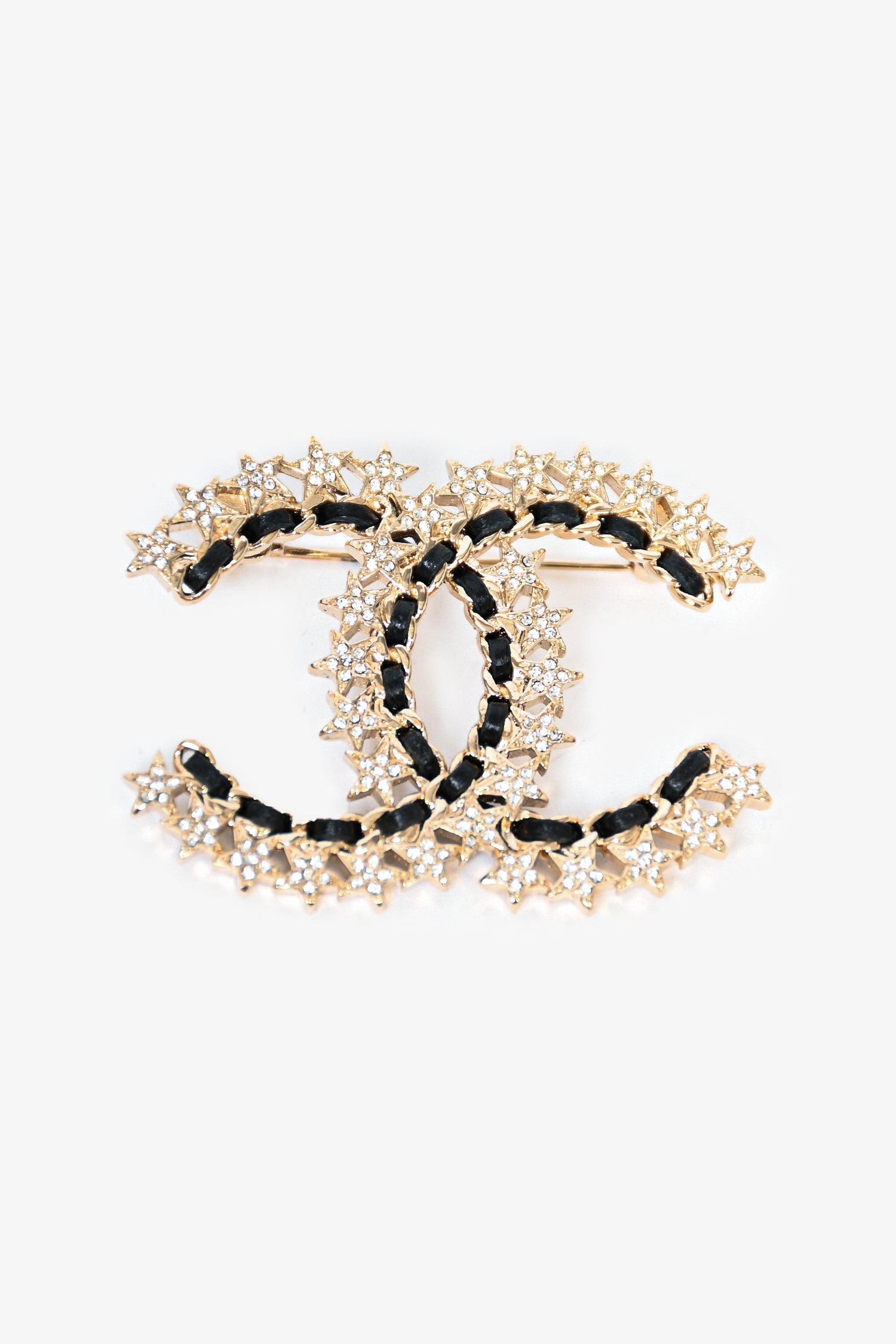 Chanel™ 2023 Crystal Star/Leather CC Brooch