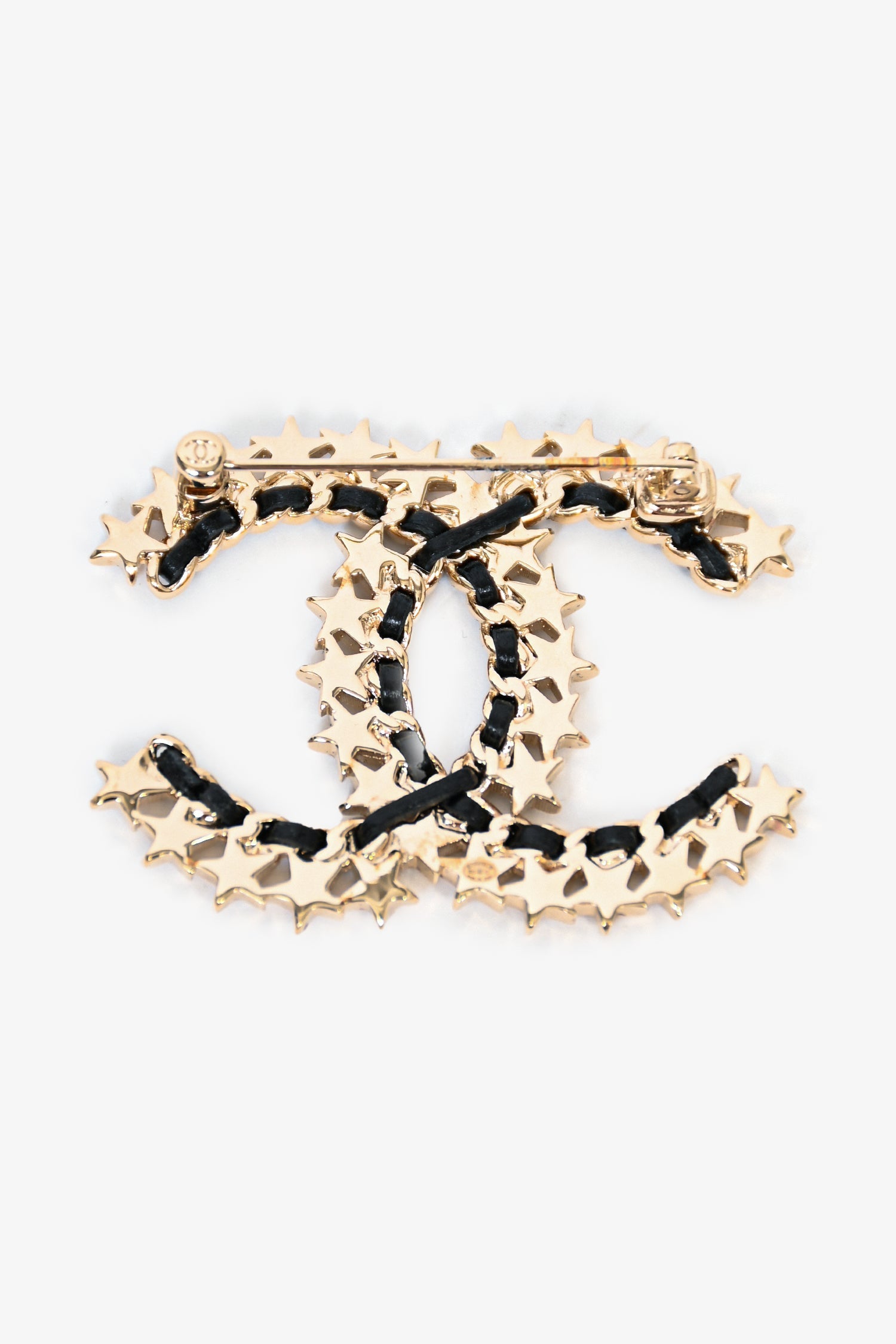 Chanel™ 2023 Crystal Star/Leather CC Brooch