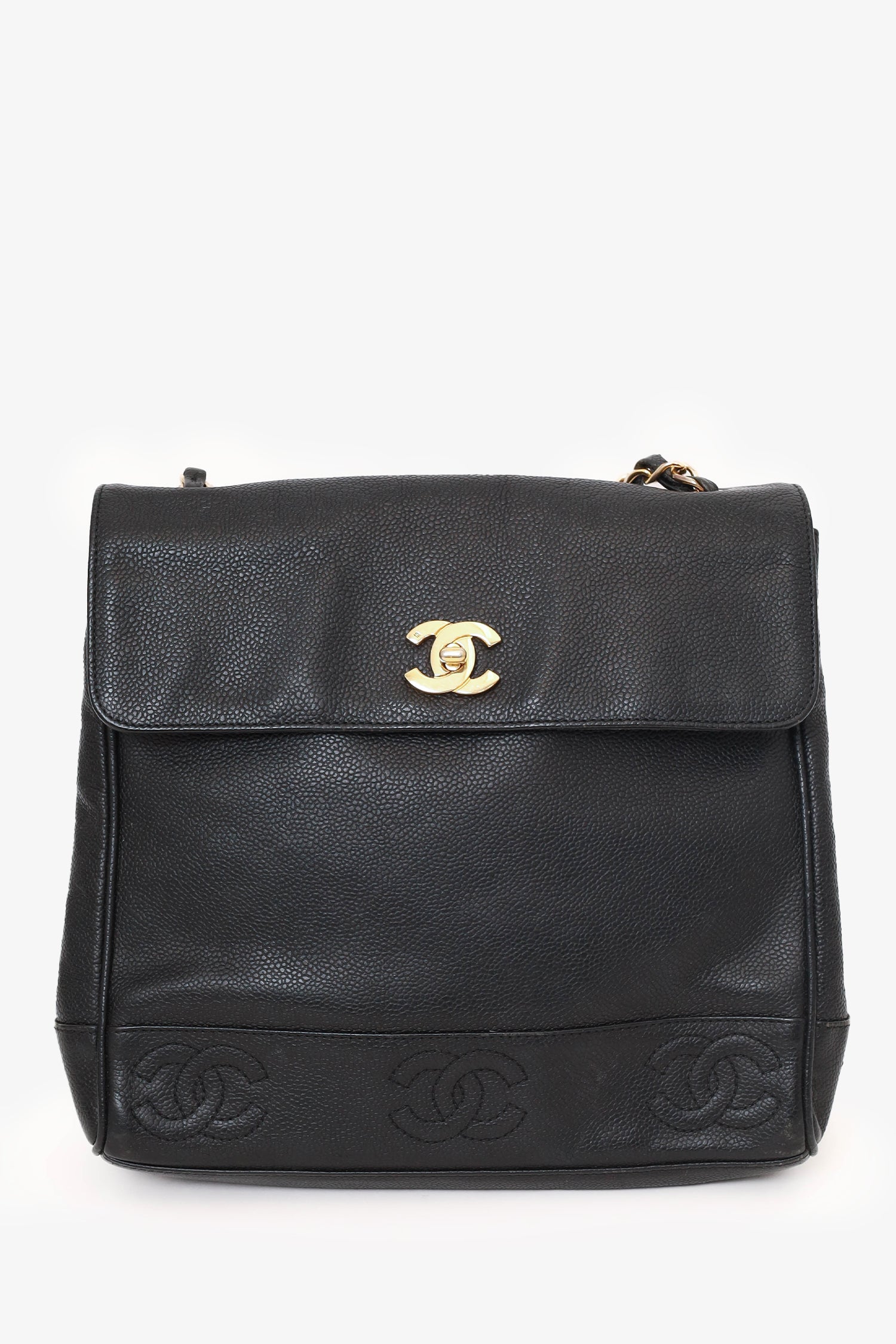 Chanel™ 1996-97 Black Caviar Leather Triple CC Shoulder Bag