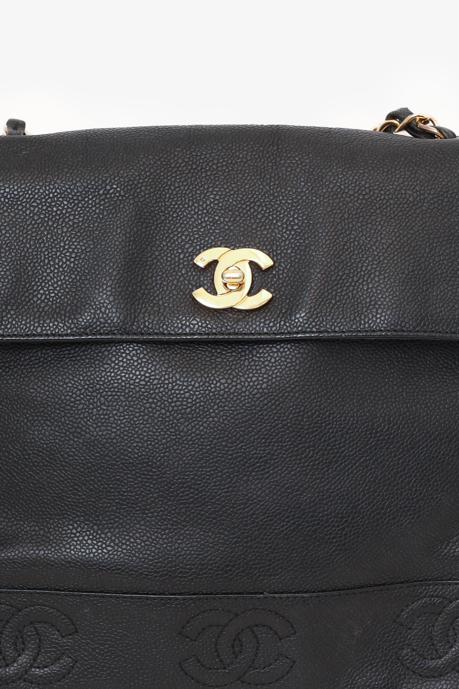 Chanel™ 1996-97 Black Caviar Leather Triple CC Shoulder Bag