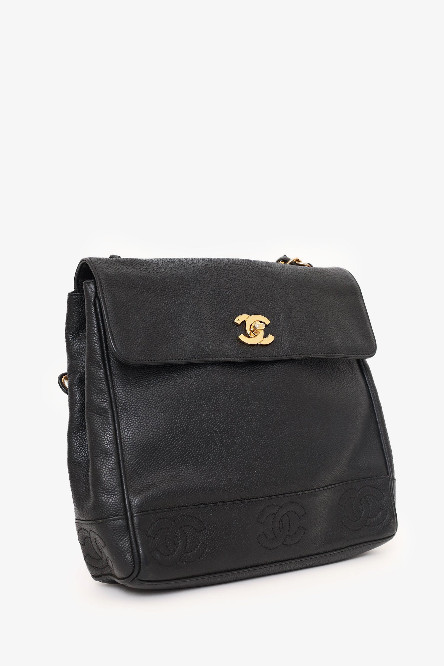 Chanel™ 1996-97 Black Caviar Leather Triple CC Shoulder Bag