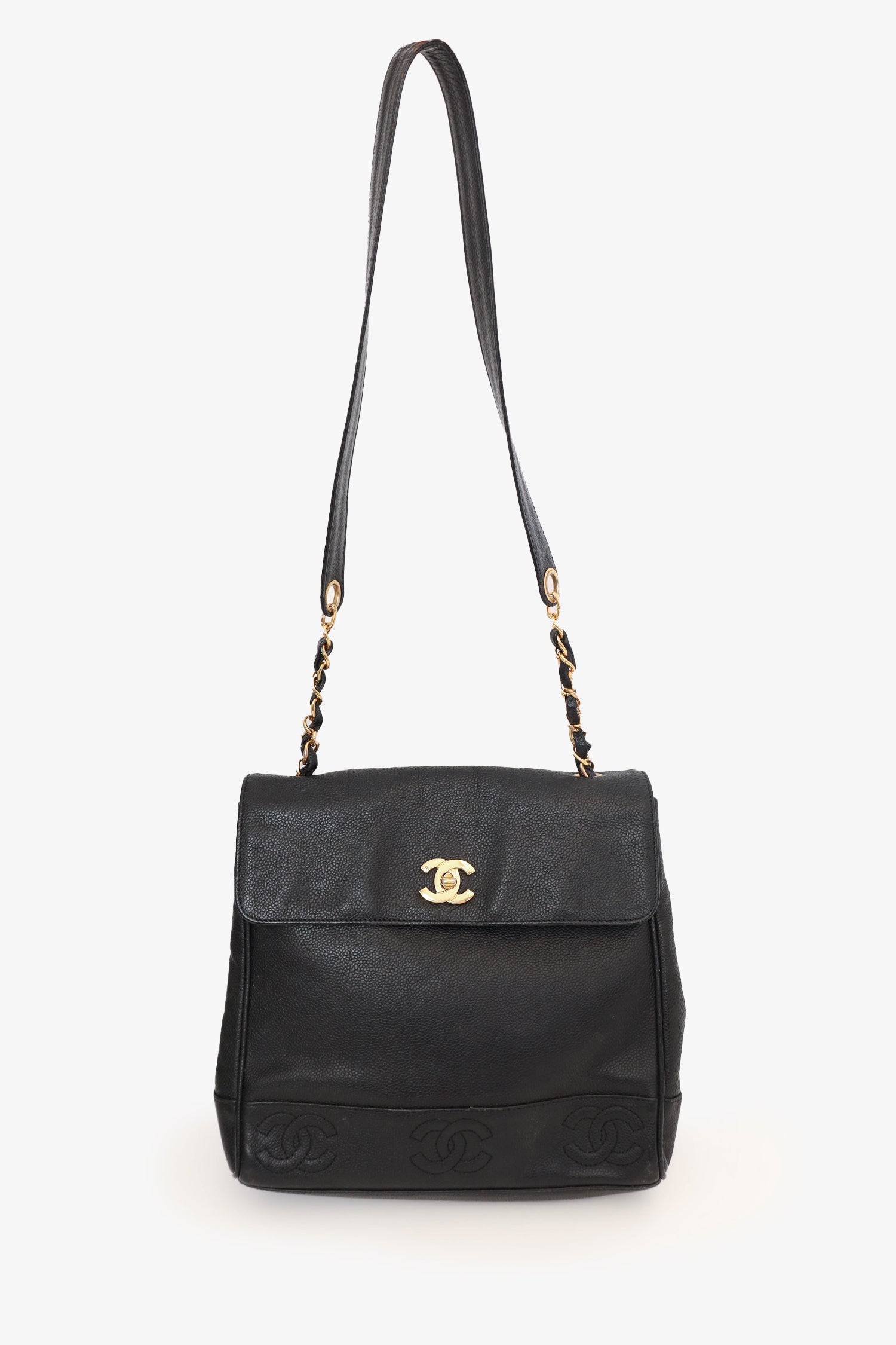 Chanel™ 1996-97 Black Caviar Leather Triple CC Shoulder Bag