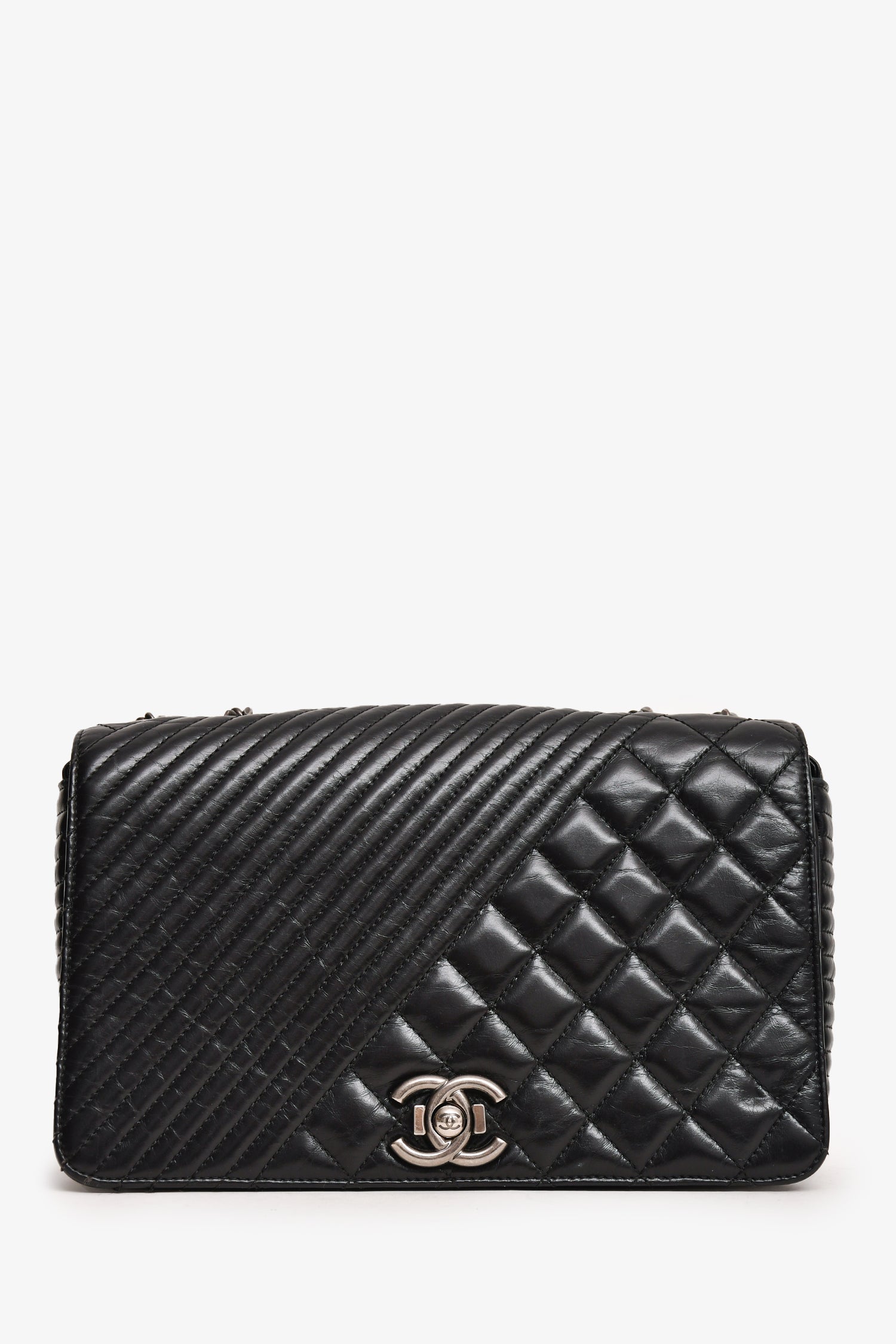 Chanel™ 2014 Black Glazed Leather Coco Boy Flap Bag