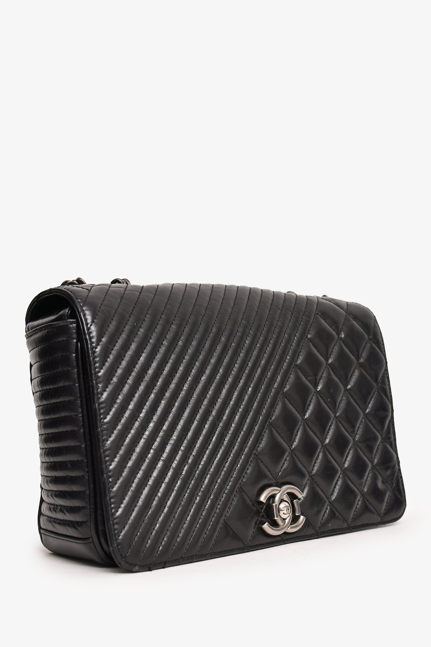 Chanel™ 2014 Black Glazed Leather Coco Boy Flap Bag