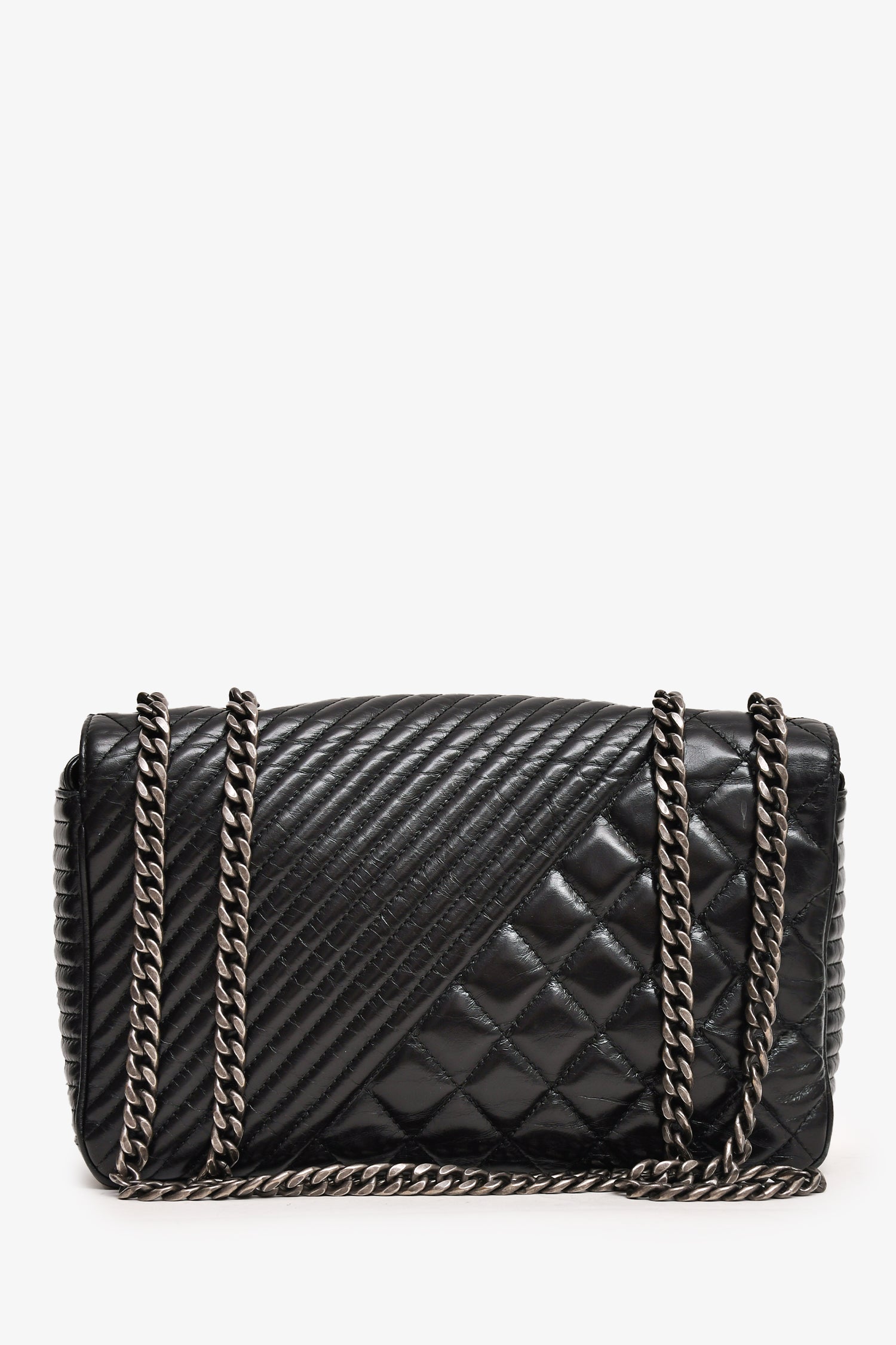 Chanel™ 2014 Black Glazed Leather Coco Boy Flap Bag