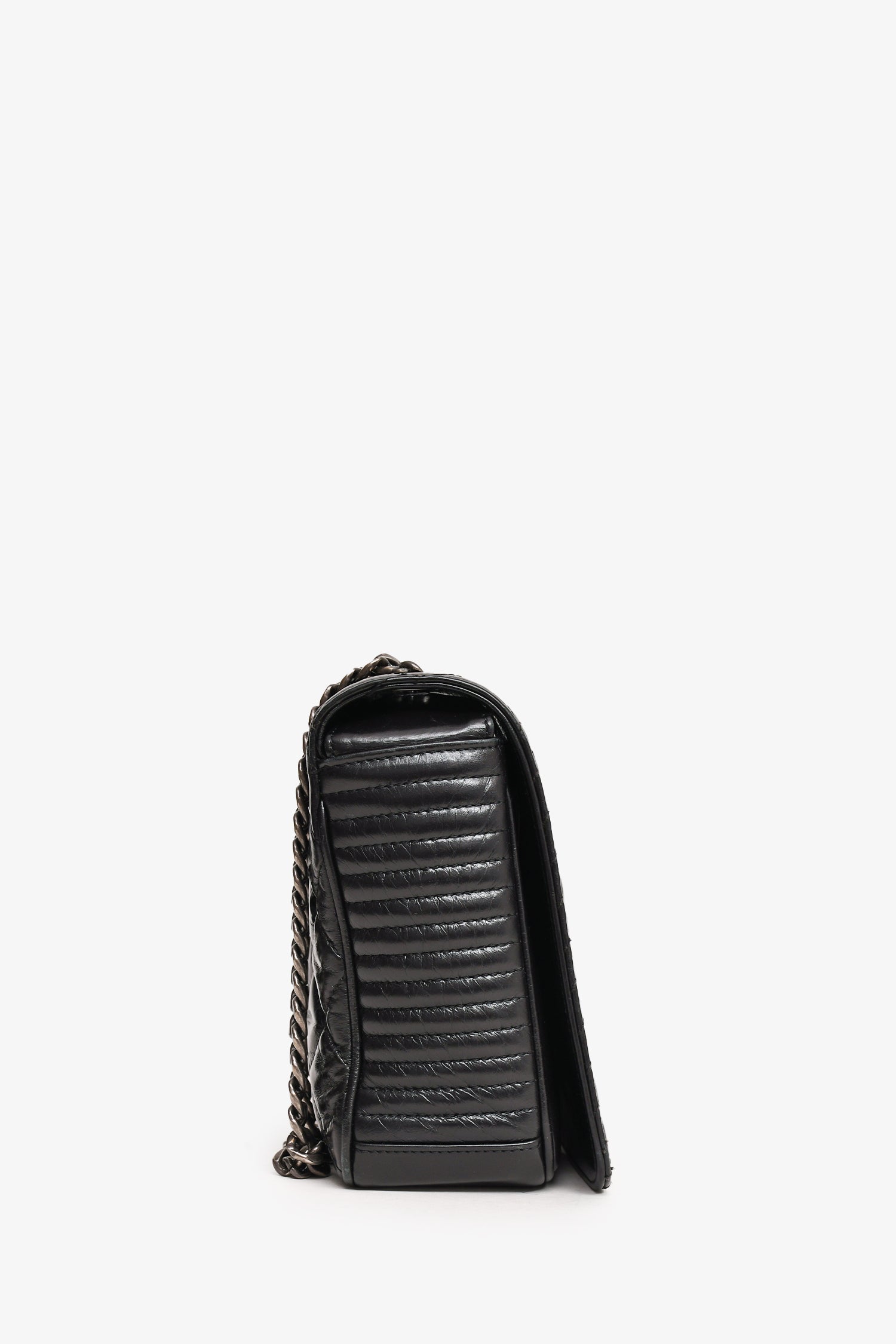 Chanel™ 2014 Black Glazed Leather Coco Boy Flap Bag