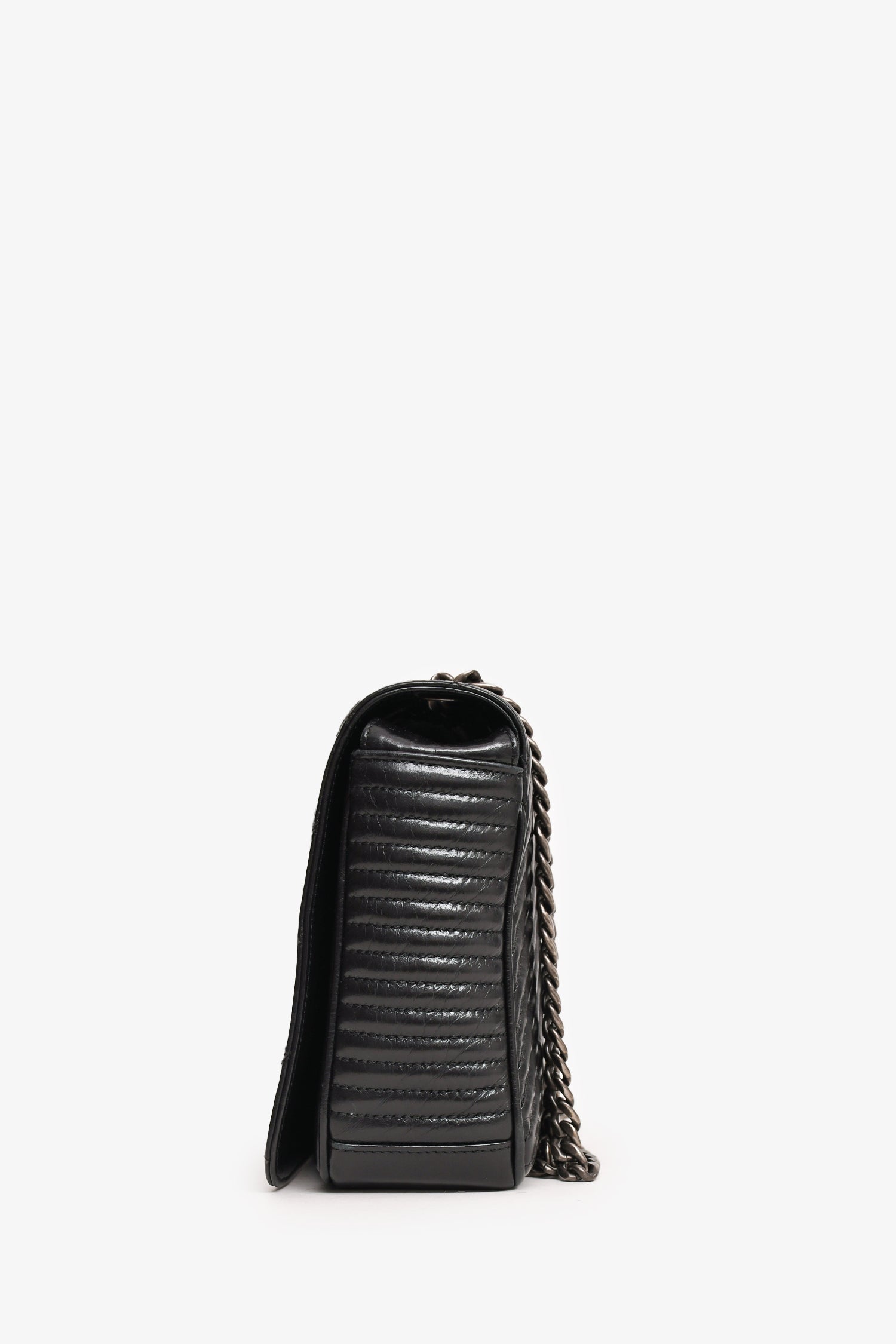 Chanel™ 2014 Black Glazed Leather Coco Boy Flap Bag