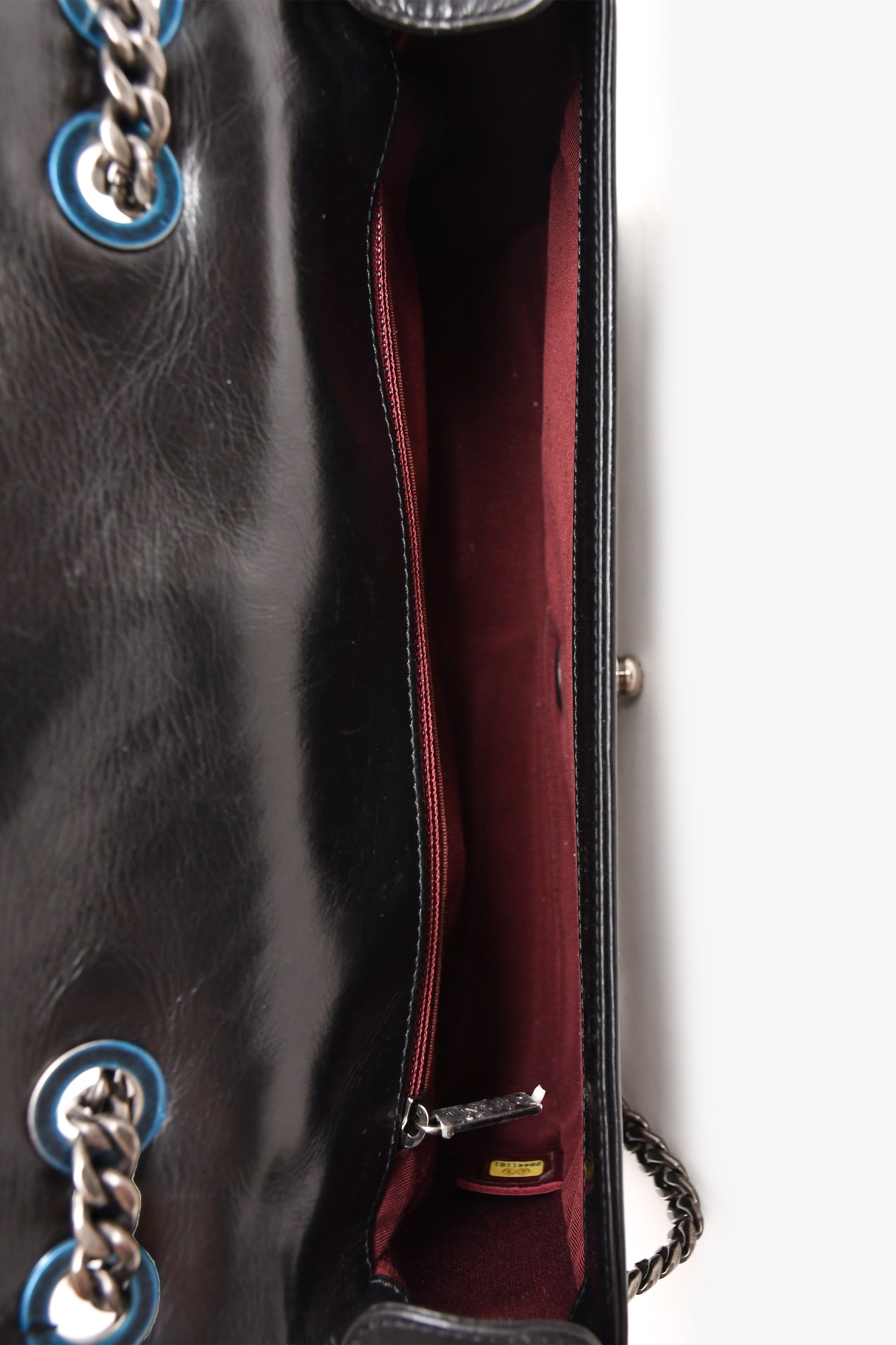 Chanel™ 2014 Black Glazed Leather Coco Boy Flap Bag