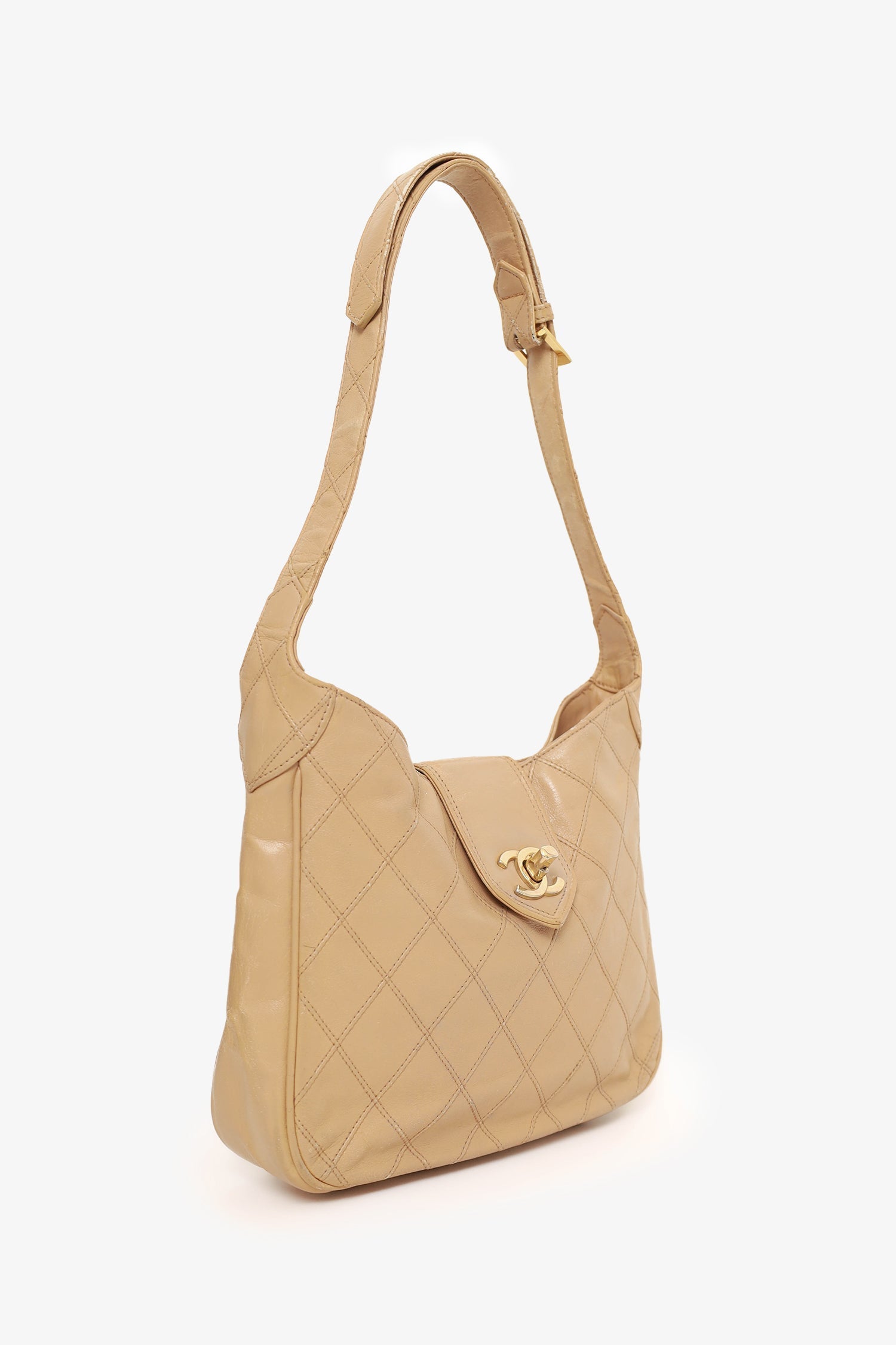 Chanel™ 1986-88 Beige Quilted Lambskin CC Hobo Shoulder Bag with Pouch