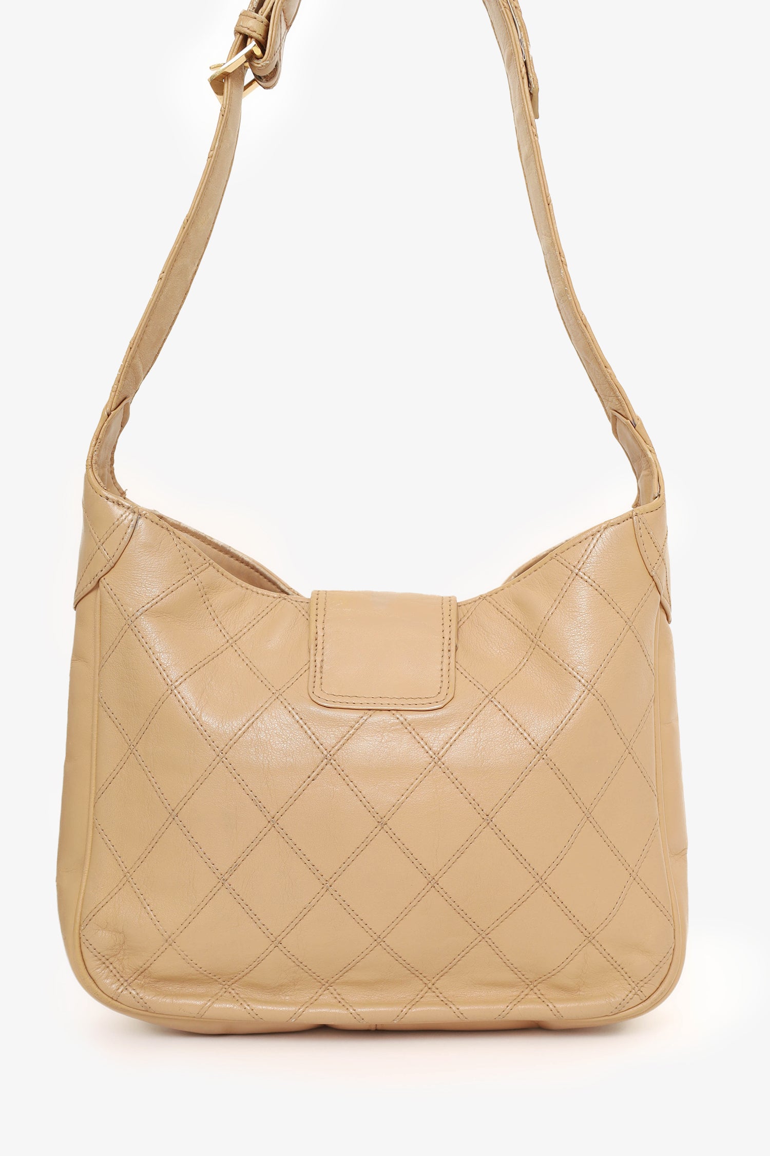Chanel™ 1986-88 Beige Quilted Lambskin CC Hobo Shoulder Bag with Pouch