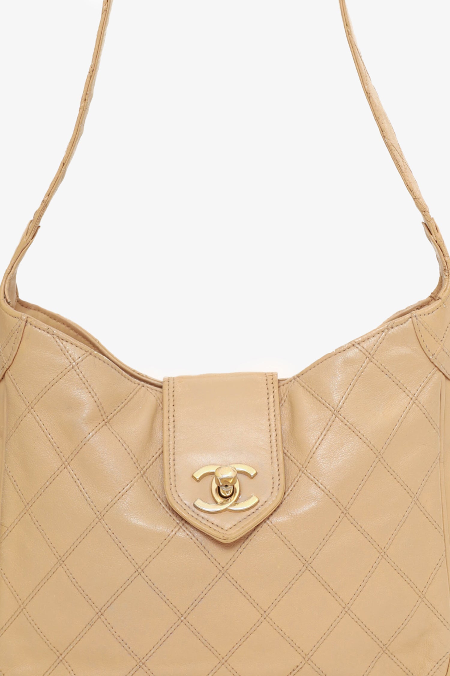 Chanel™ 1986-88 Beige Quilted Lambskin CC Hobo Shoulder Bag with Pouch