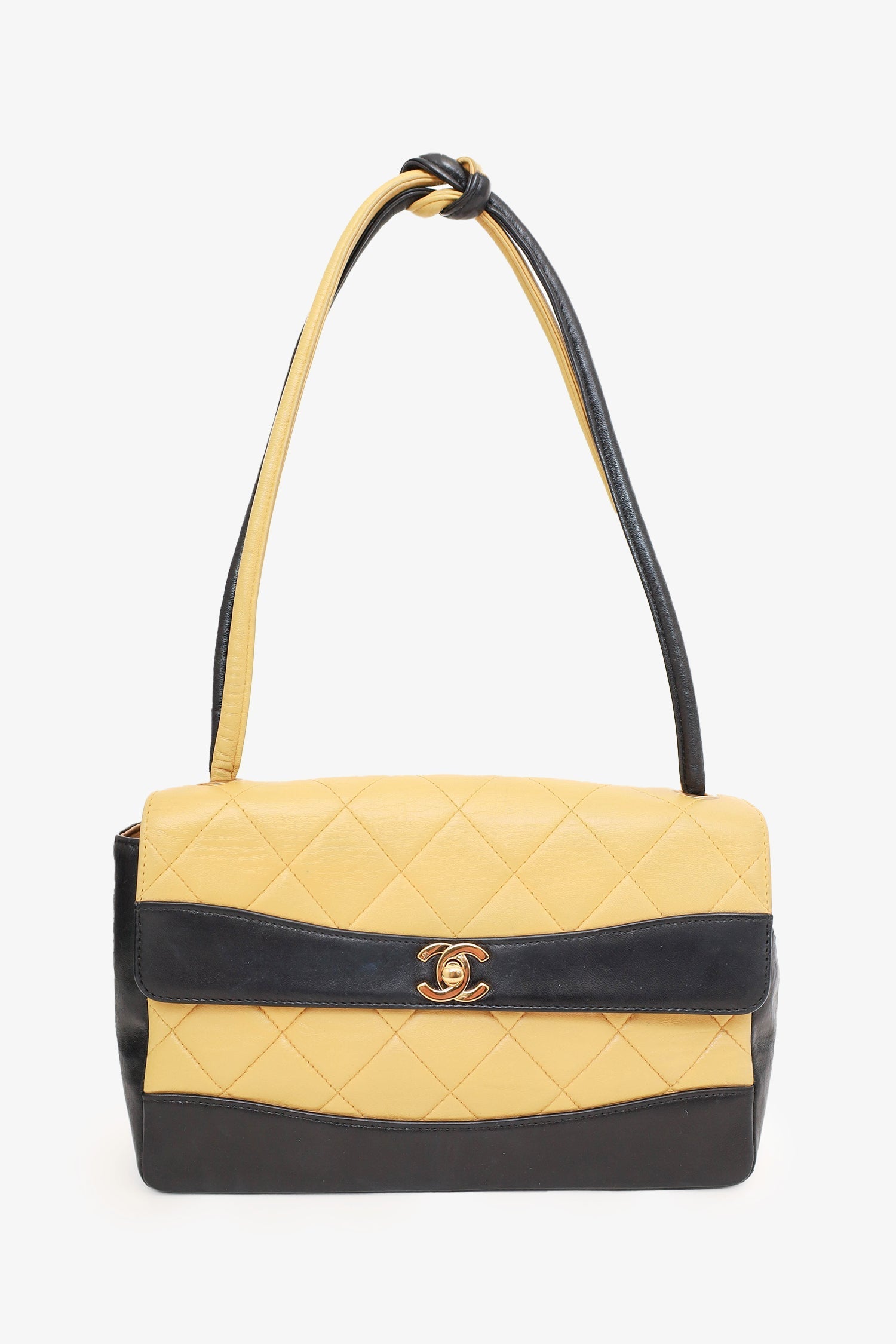 Chanel™ 2000-02 Beige/Black Quilted Lambskin Tie Knot Flap Bag