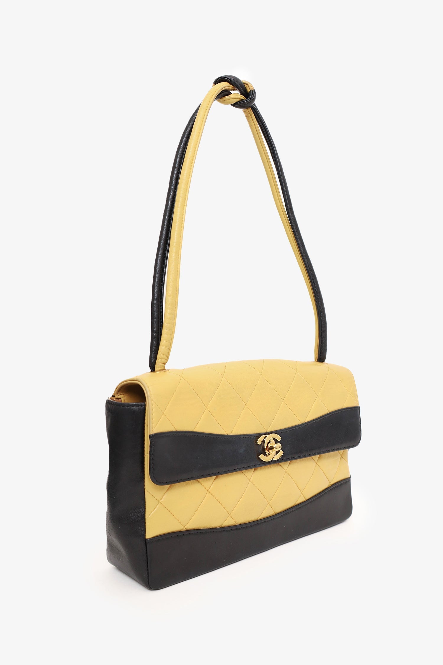 Chanel™ 2000-02 Beige/Black Quilted Lambskin Tie Knot Flap Bag