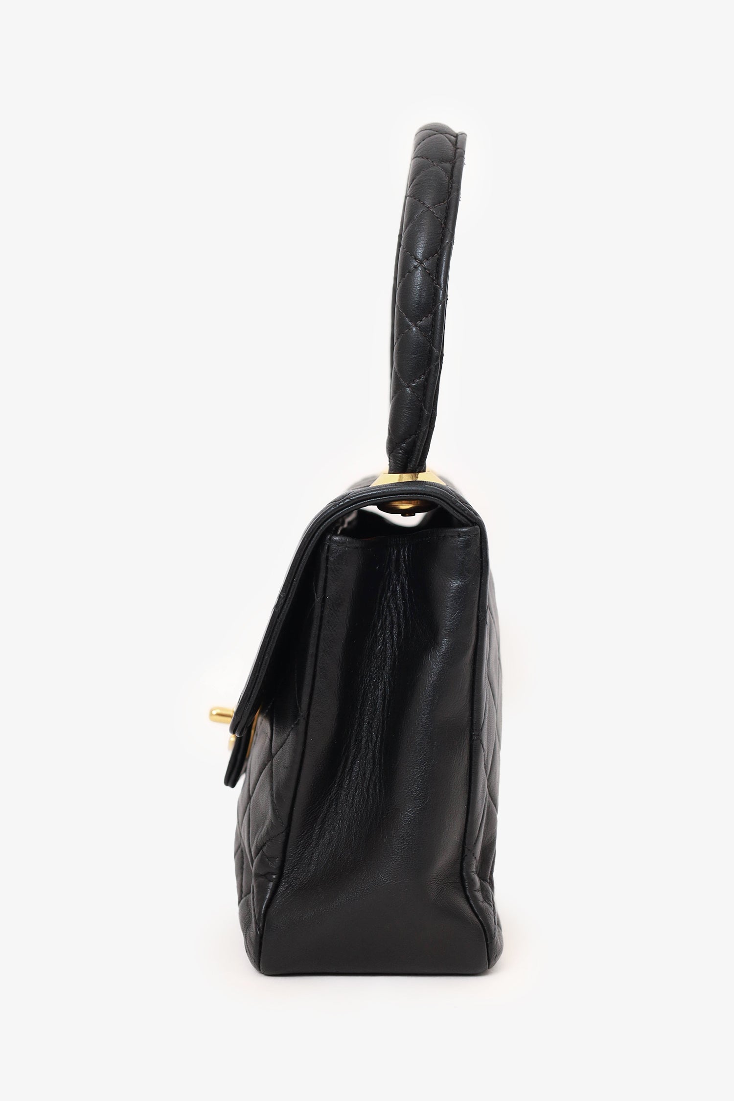 Chanel™ 1991-94 Black Quilted Lambskin Kelly Top Handle Bag