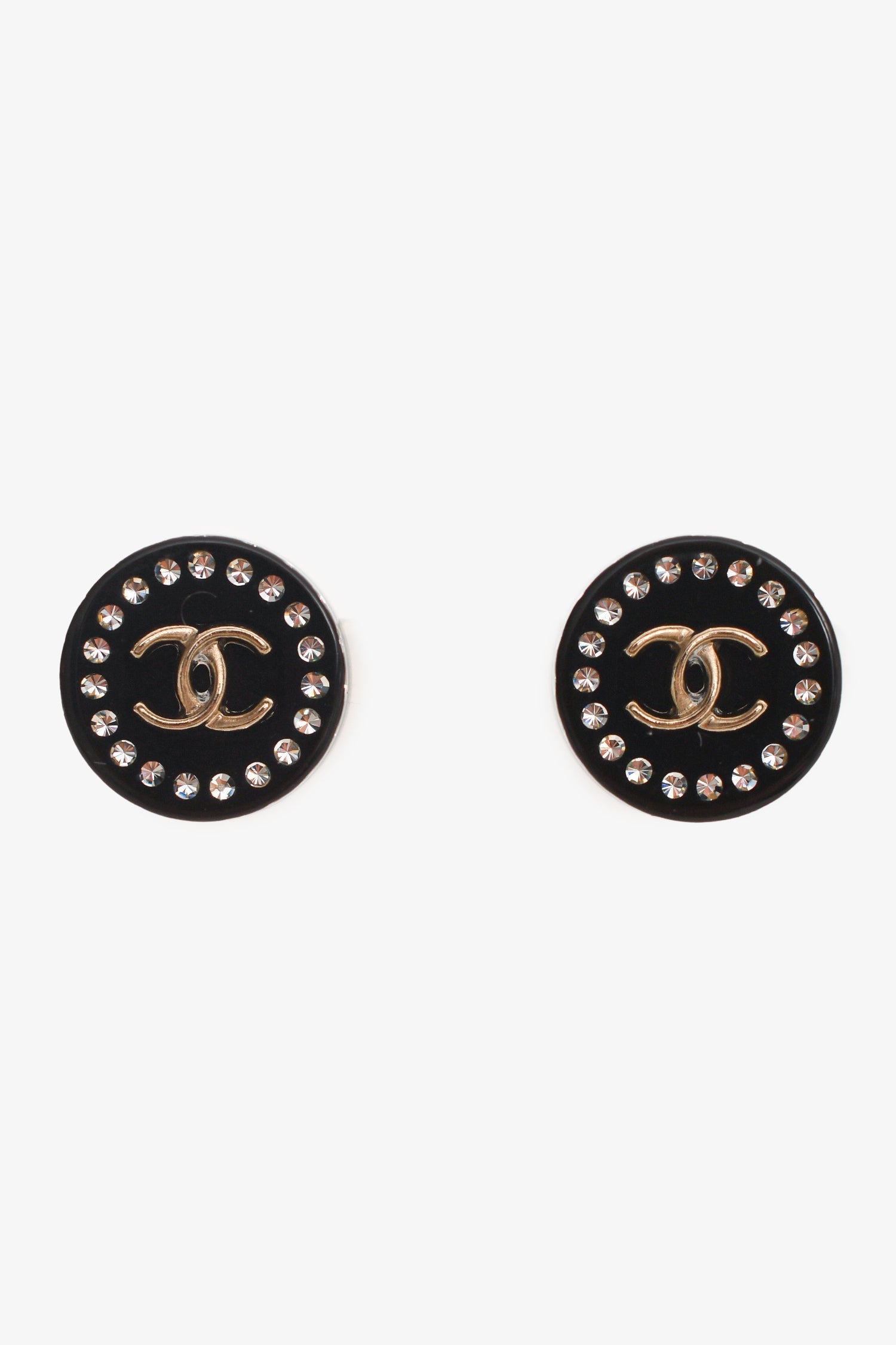 Chanel™ 2020 Black Acrylic Crystal Embellished CC Ear Studs