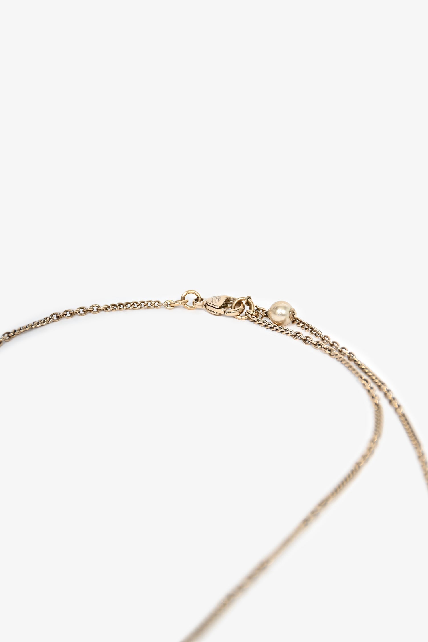 Chanel™ 2021 Gold Toned Faux Pearl Crystal Embellished CC Pendant Necklace
