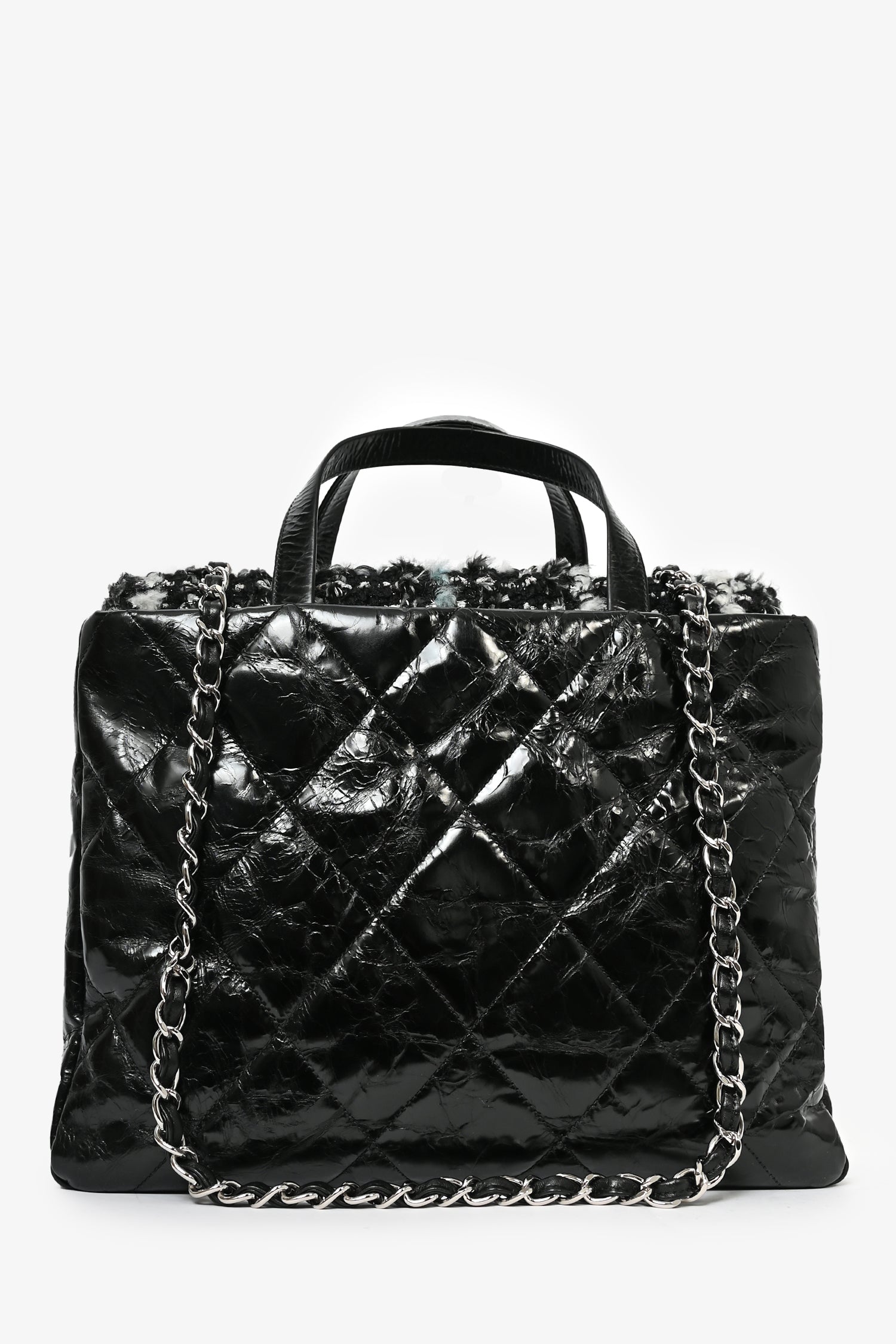 Chanel™ 2010/11 Black Glossy Calfskin Leather/Tweed Portobello Tote Bag