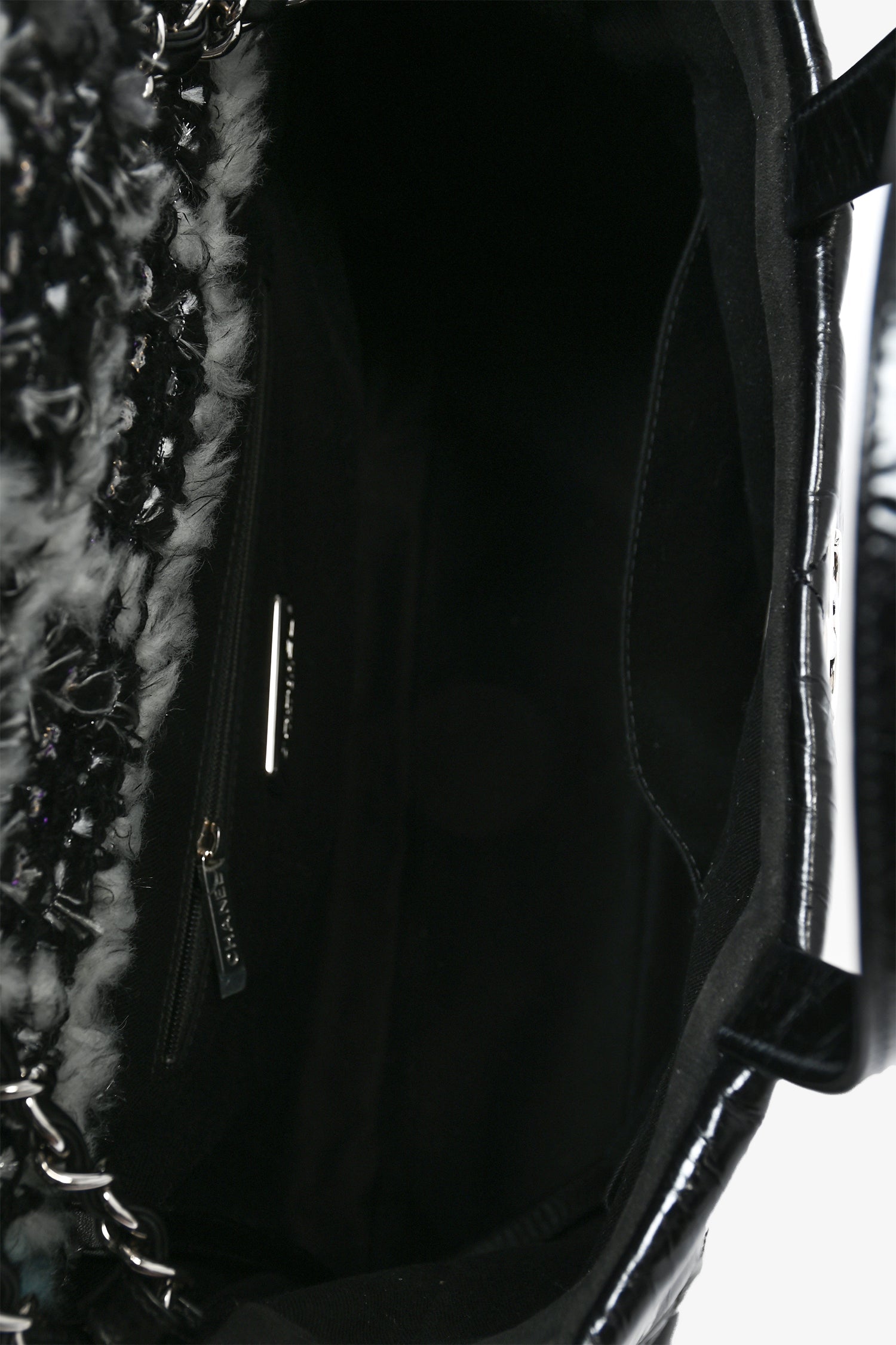 Chanel™ 2010/11 Black Glossy Calfskin Leather/Tweed Portobello Tote Bag