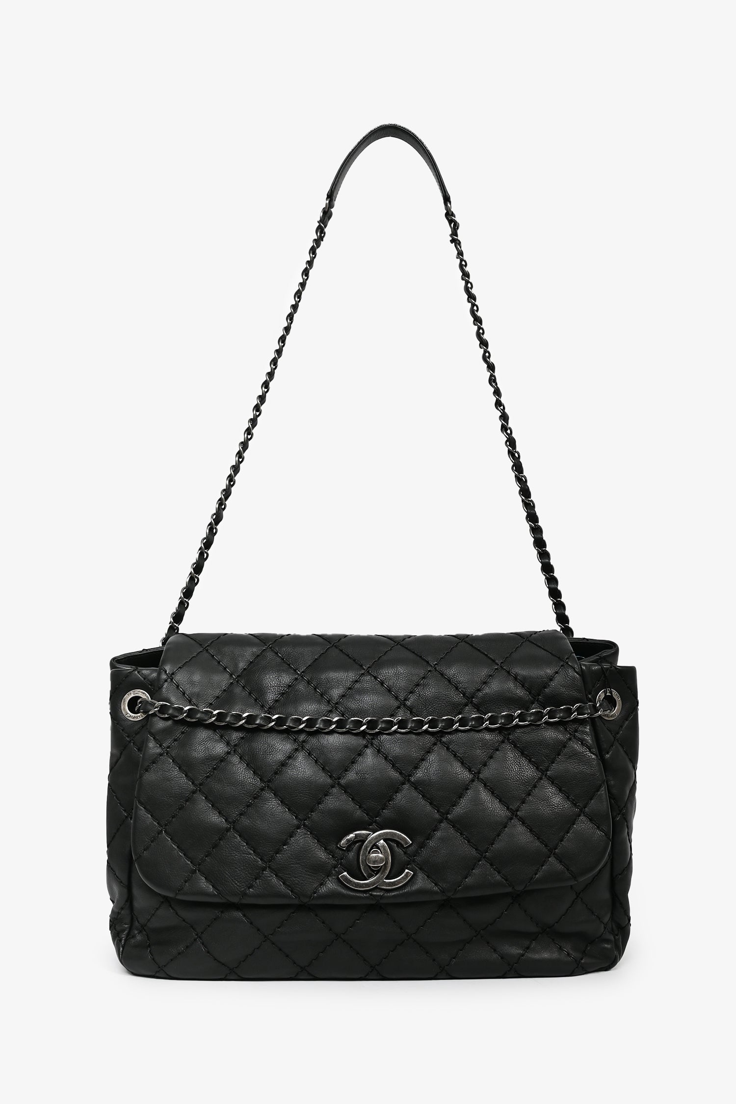 Chanel™ 2012-13 Black Quilted Calfskin Leather CC Flap Shoulder Bag