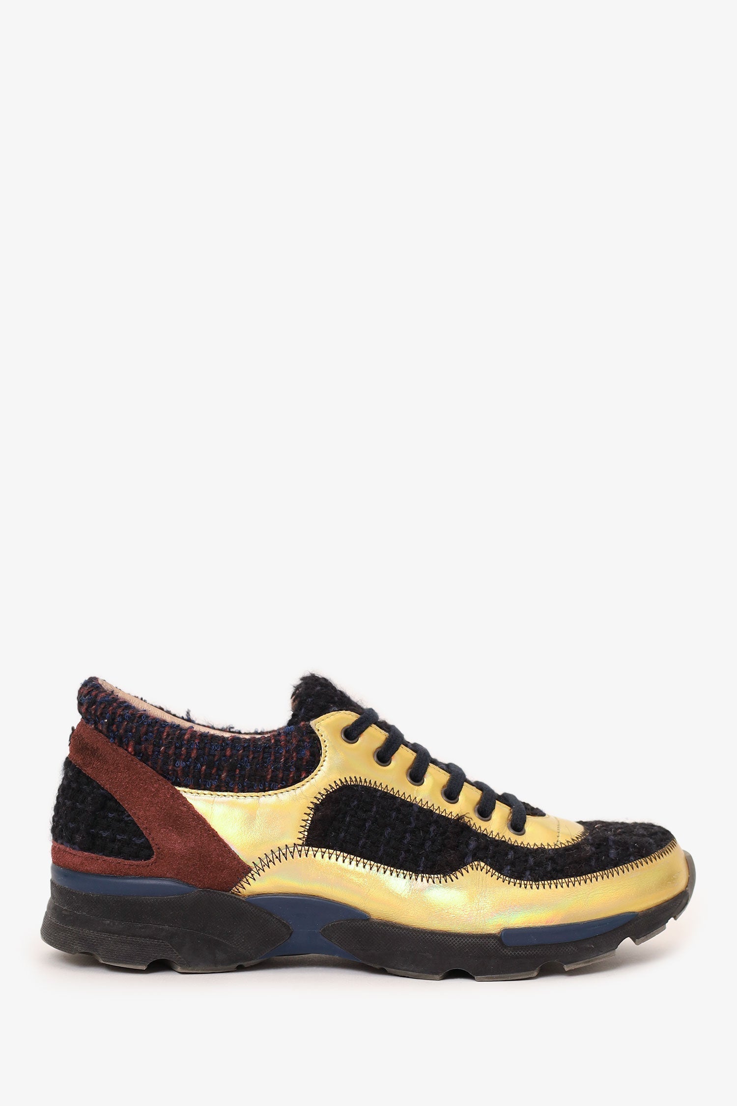 Chanel™ 2014 Black/Gold Fabric Speckled CC Sneakers Size 37