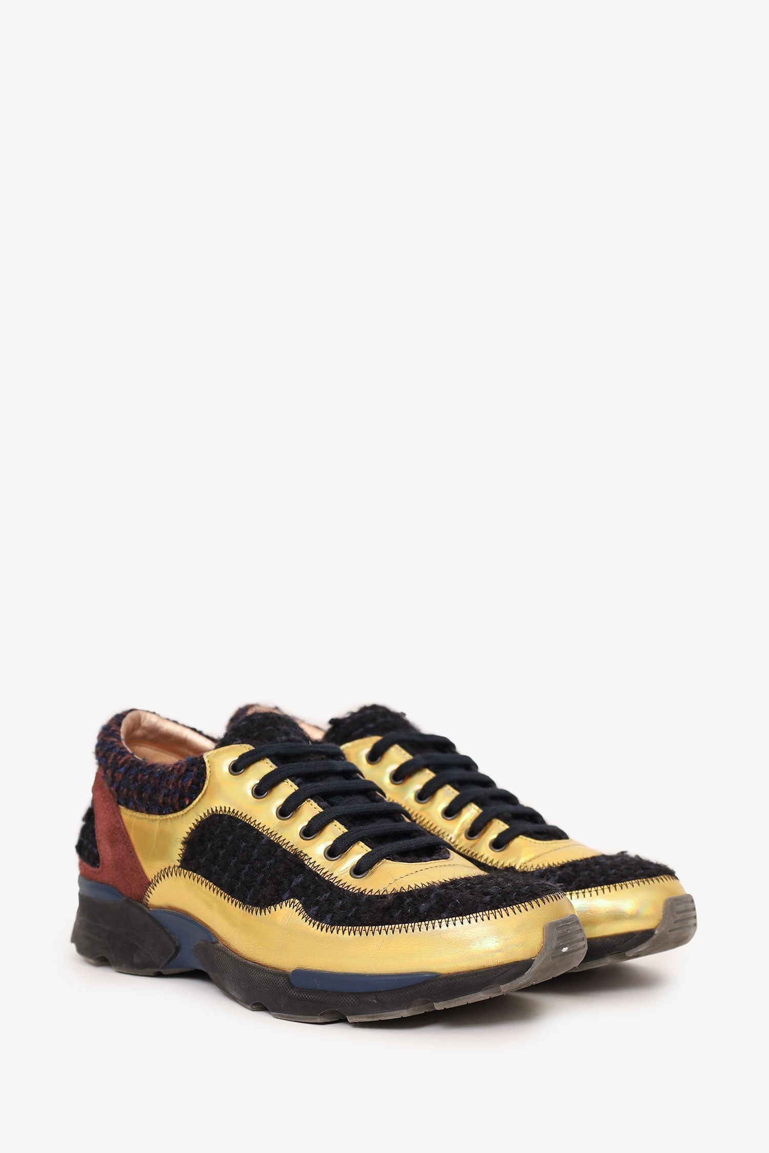 Chanel™ 2014 Black/Gold Fabric Speckled CC Sneakers Size 37