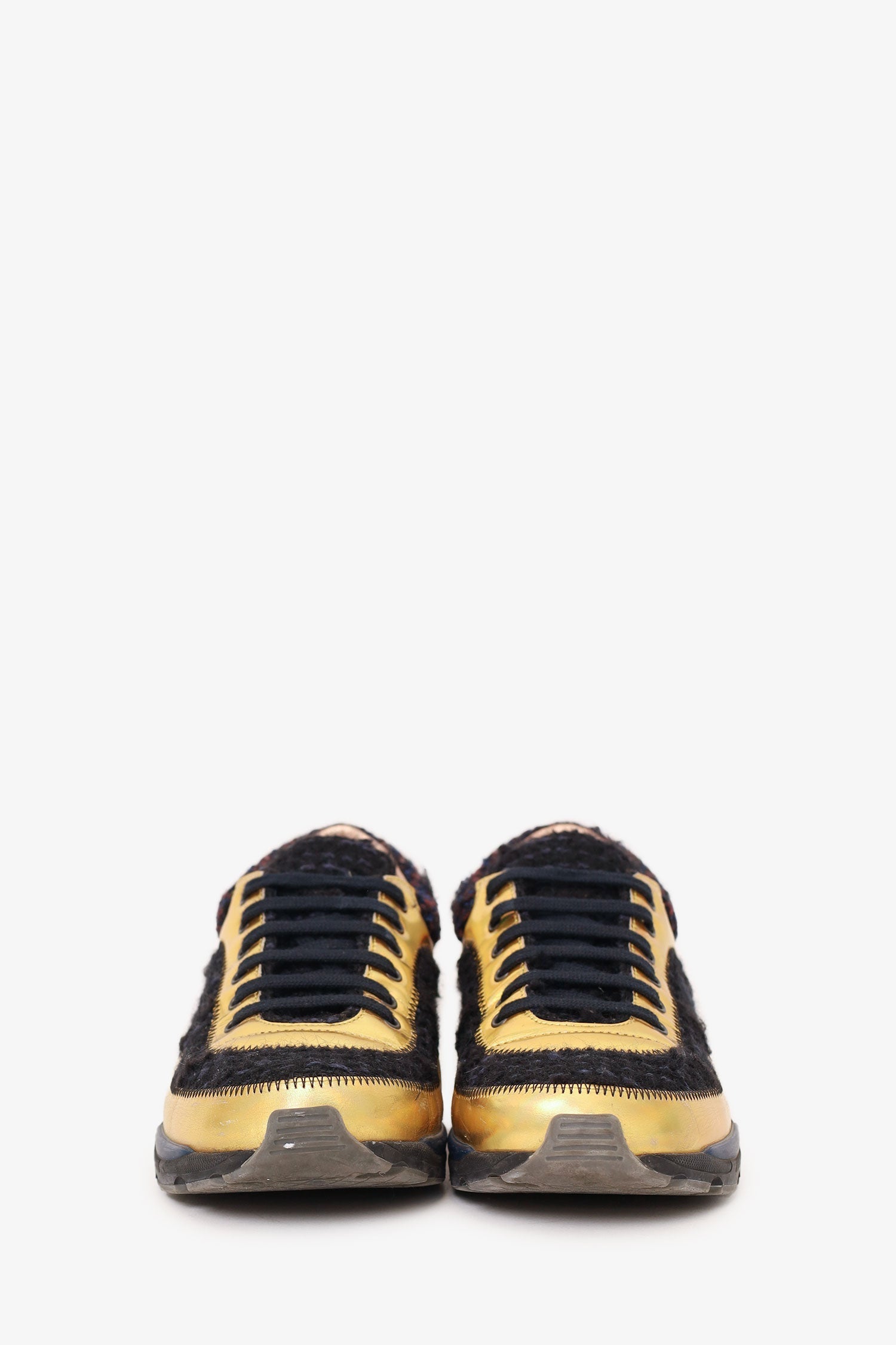 Chanel™ 2014 Black/Gold Fabric Speckled CC Sneakers Size 37