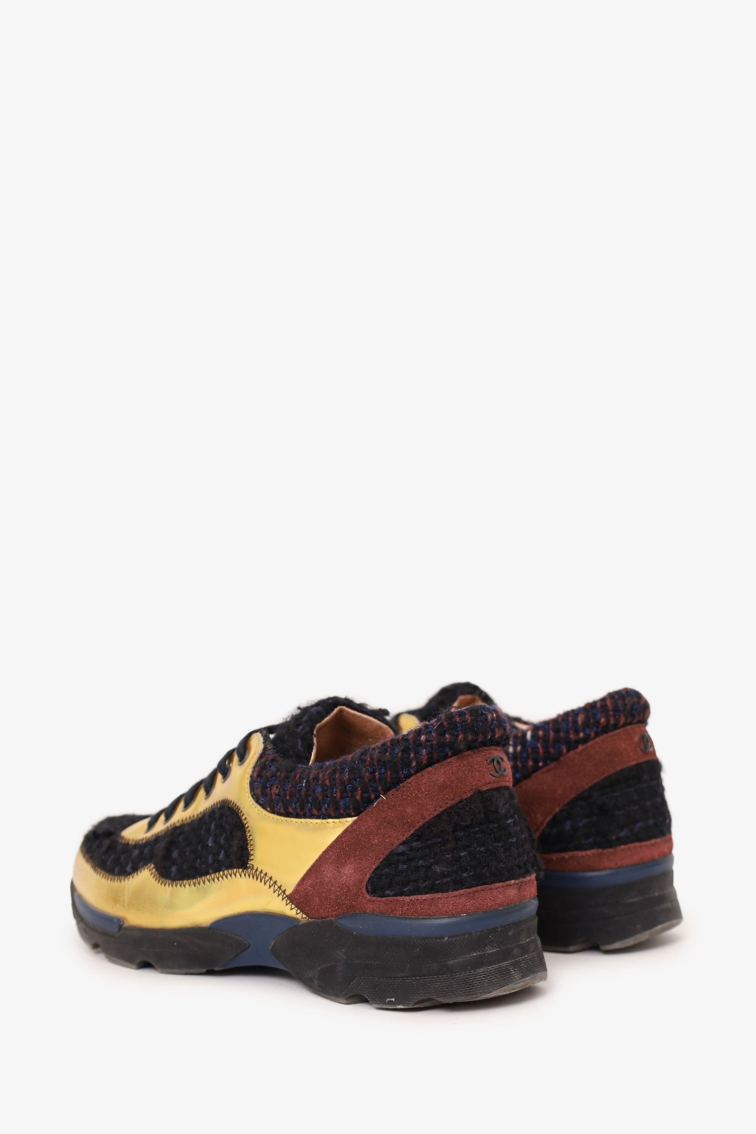 Chanel™ 2014 Black/Gold Fabric Speckled CC Sneakers Size 37