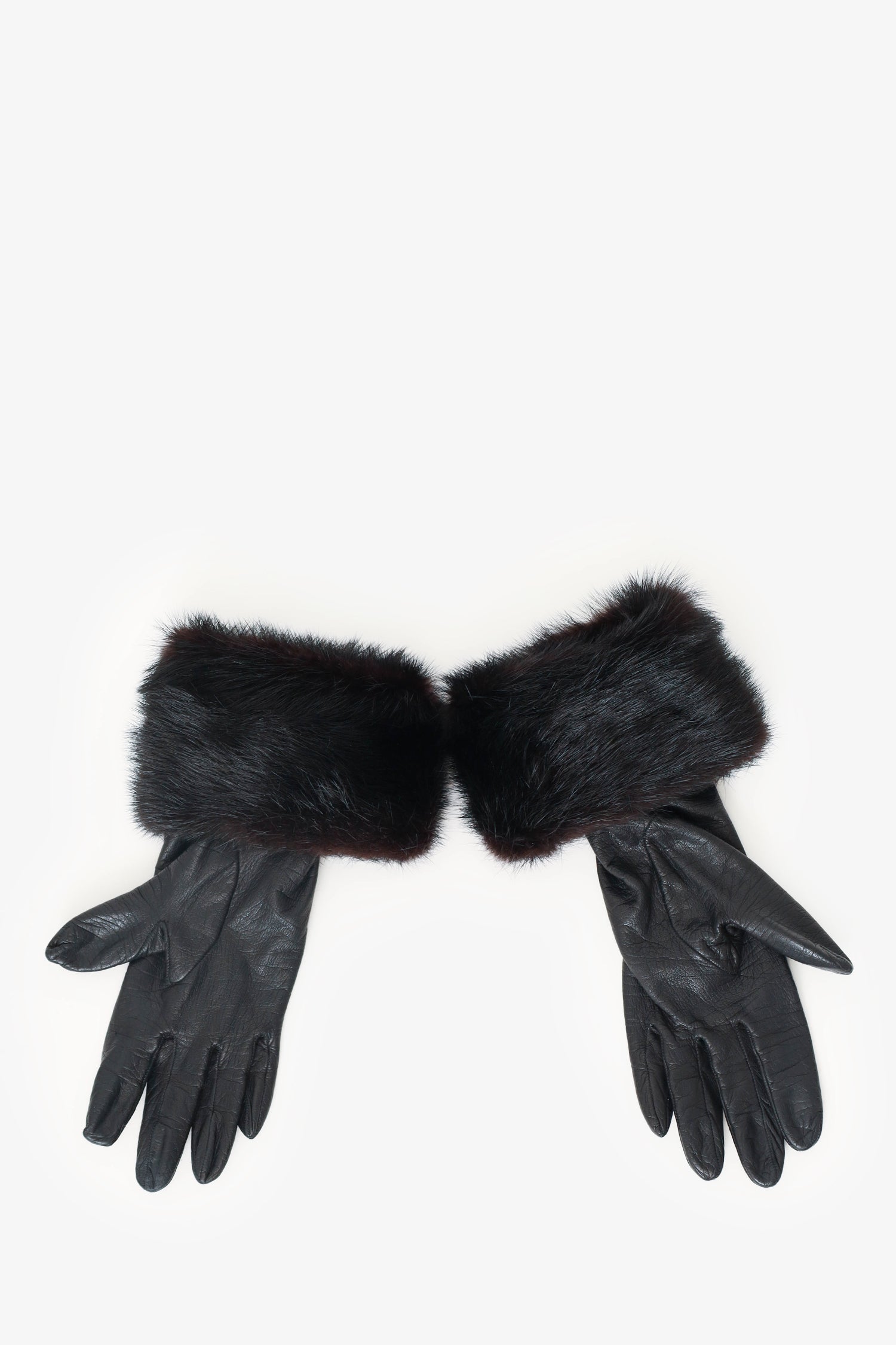 Chanel™ Black Leather Fur Trim Gloves