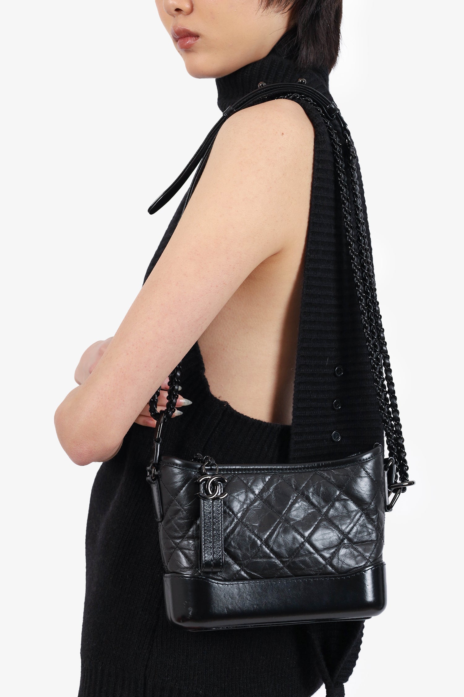 Chanel™ 2019 So Black Quilted Leather Small Gabrielle Crossbody Bag