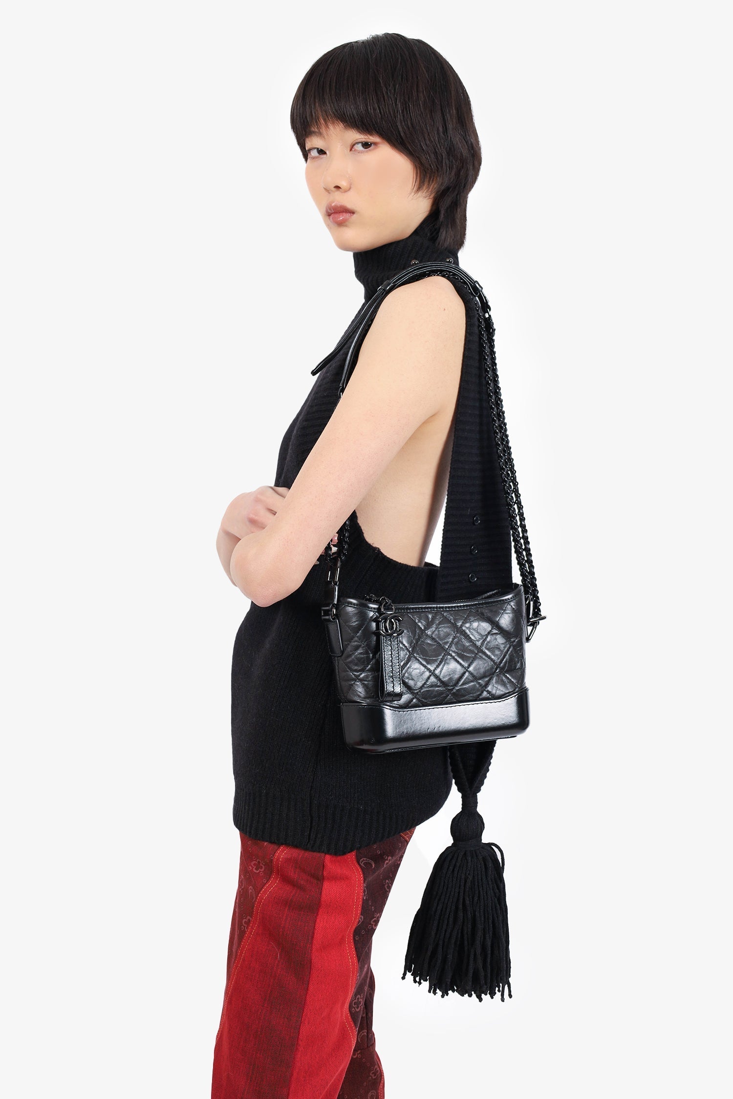 Chanel™ 2019 So Black Quilted Leather Small Gabrielle Crossbody Bag
