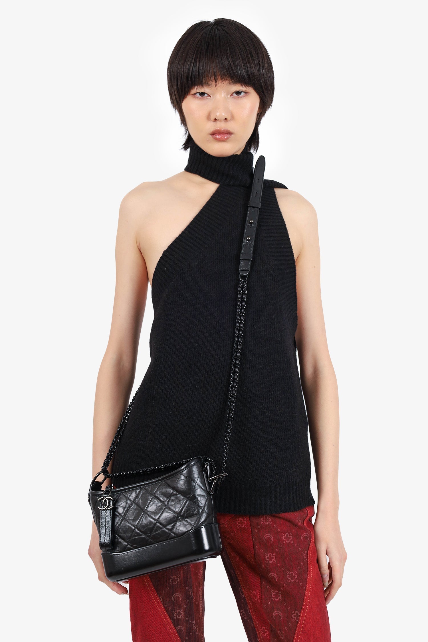 Chanel™ 2019 So Black Quilted Leather Small Gabrielle Crossbody Bag
