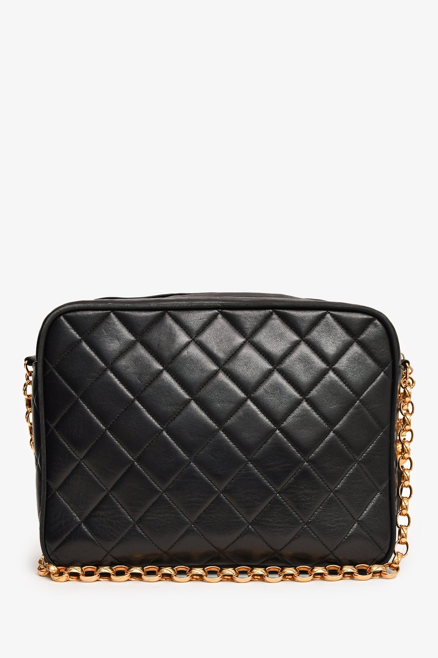 Chanel™ 1991-4 Black Leather Quilted Turn Lock Camera Crossbody