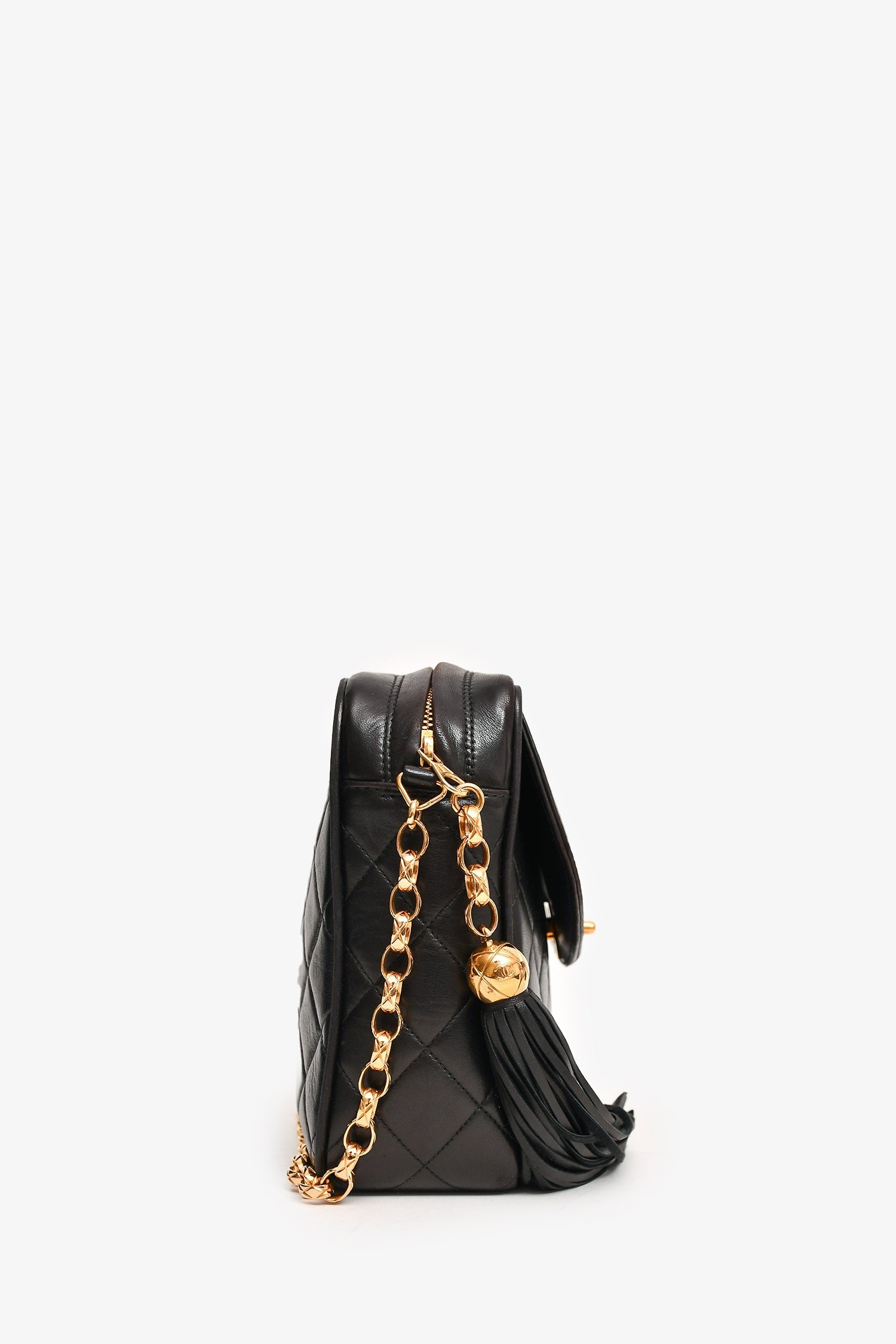 Chanel™ 1991-4 Black Leather Quilted Turn Lock Camera Crossbody