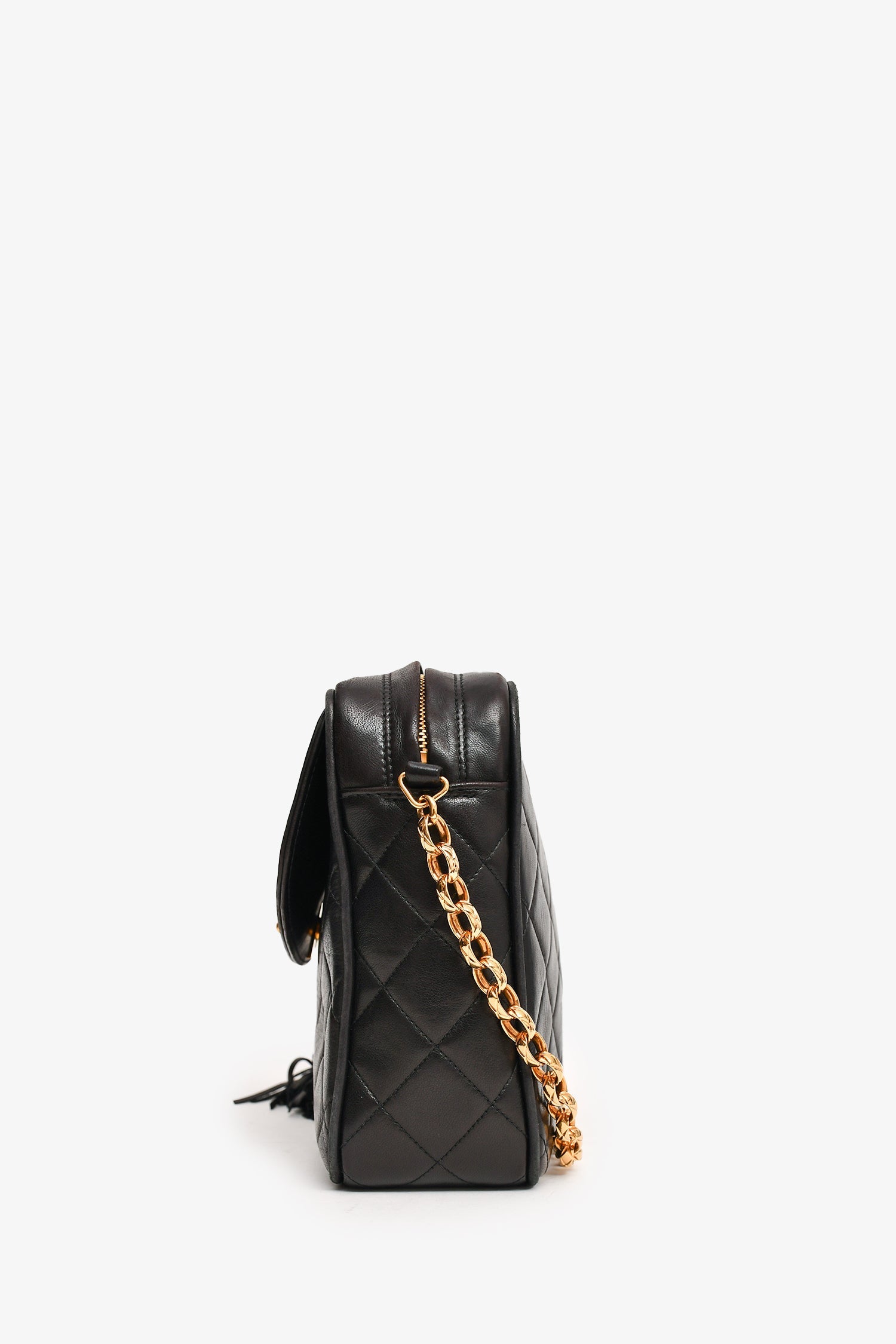 Chanel™ 1991-4 Black Leather Quilted Turn Lock Camera Crossbody