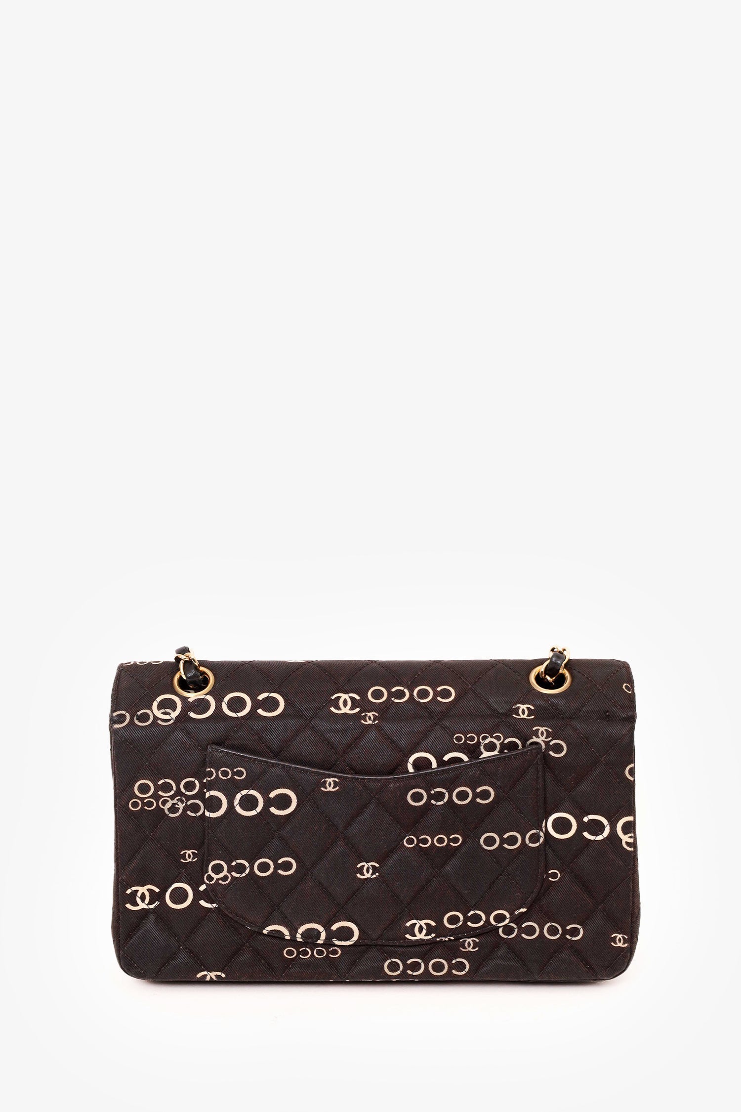 Chanel™ 2002-03 Black/White Denim Quilted Coco Print Medium Double Flap Bag