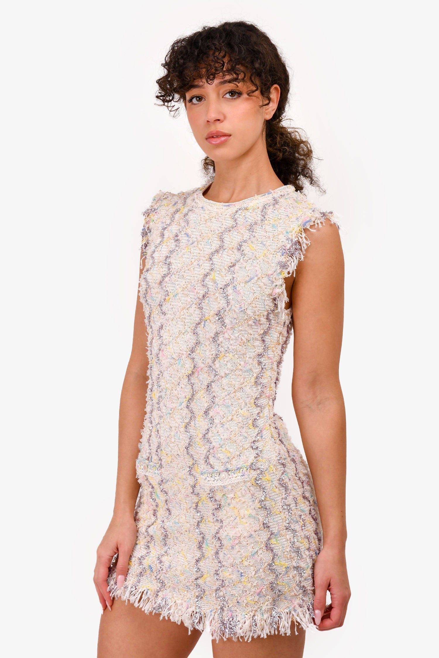Chanel™ 2020 Spring White Tweed Sleeveless Mini Dress Size 36