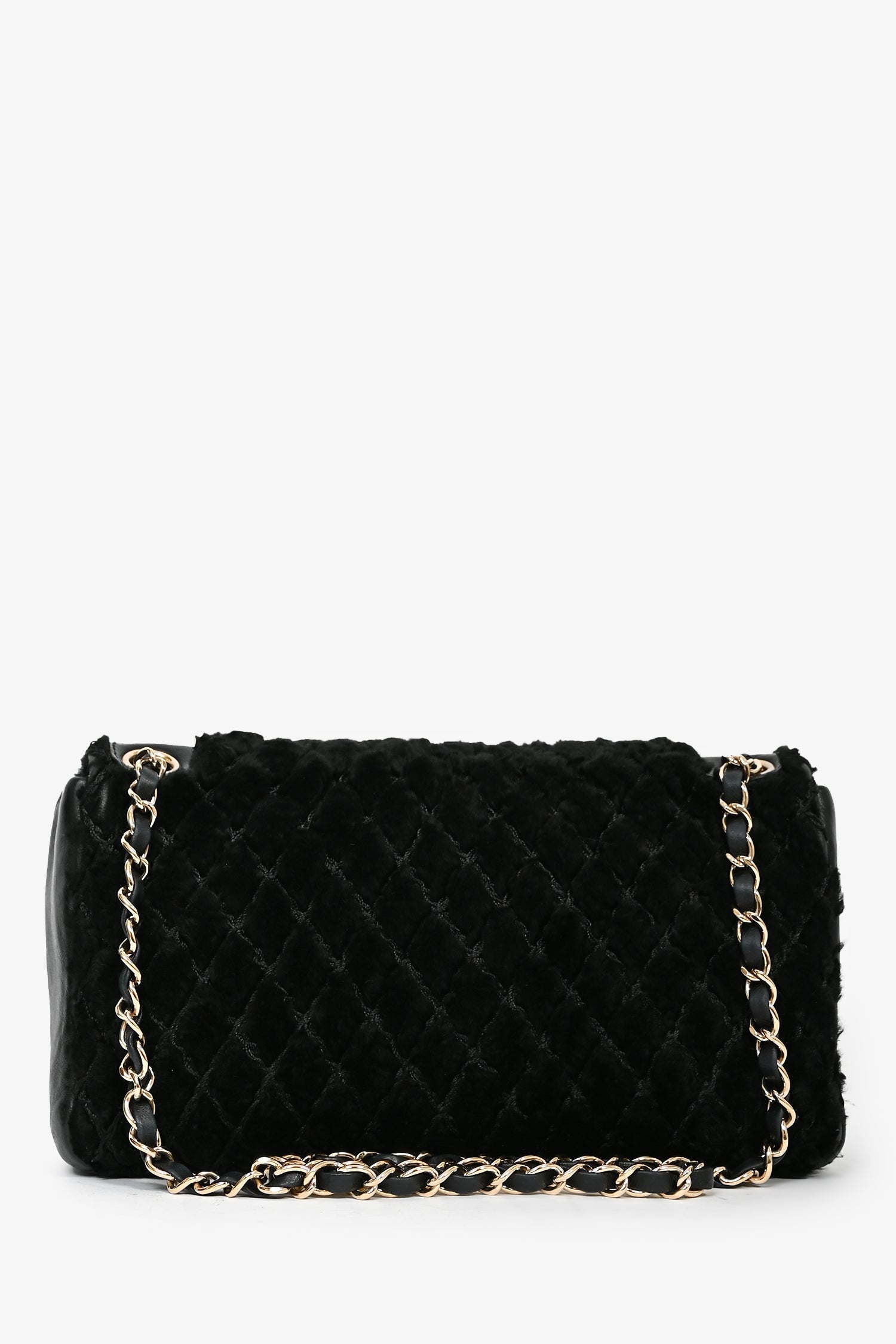 Chanel™ 2008/09 Black Rabbit Fur/Calfskin Leather Flap Bag
